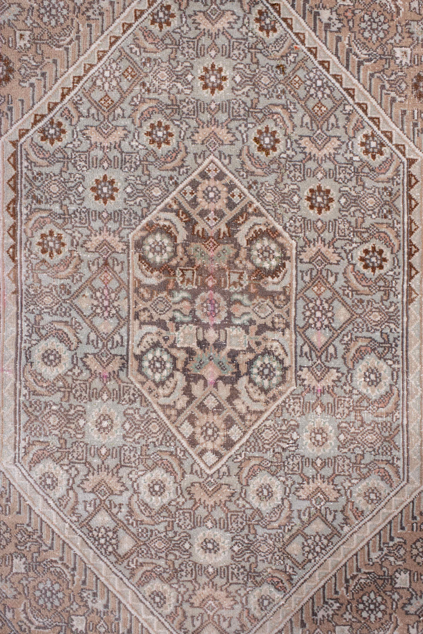 8' x 10' one-of-a-kind handmade vintage Tabriz large size rug. Color palette: taupe, blush, ivory, brown, rose, beige, gray