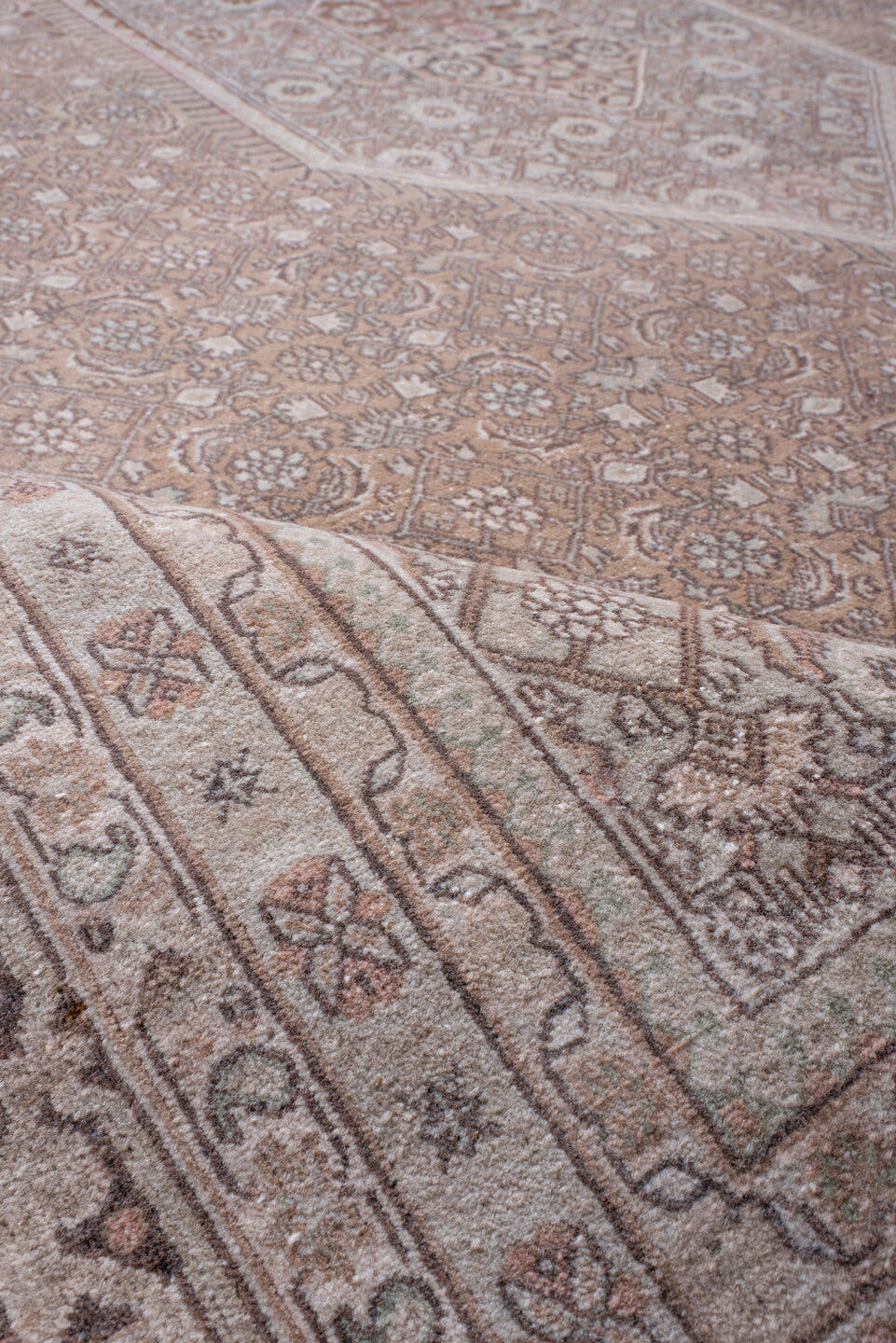 8' x 10' one-of-a-kind handmade vintage Tabriz large size rug. Color palette: taupe, blush, ivory, brown, rose, beige, gray