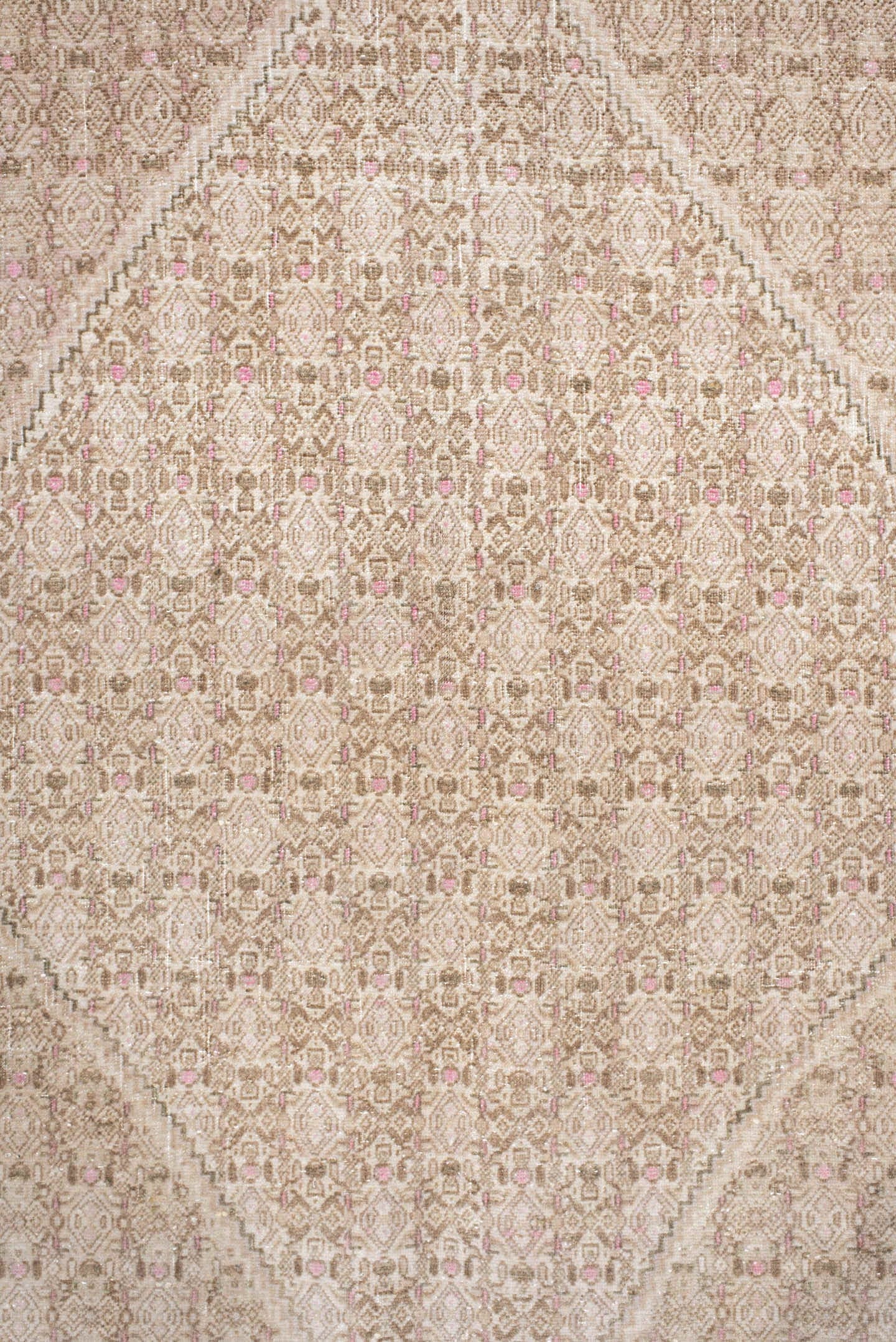 6' x 10' one-of-a-kind handmade antique Bidjar large size rug. Color palette: ivory, beige, taupe, blush, camel, gray, pink