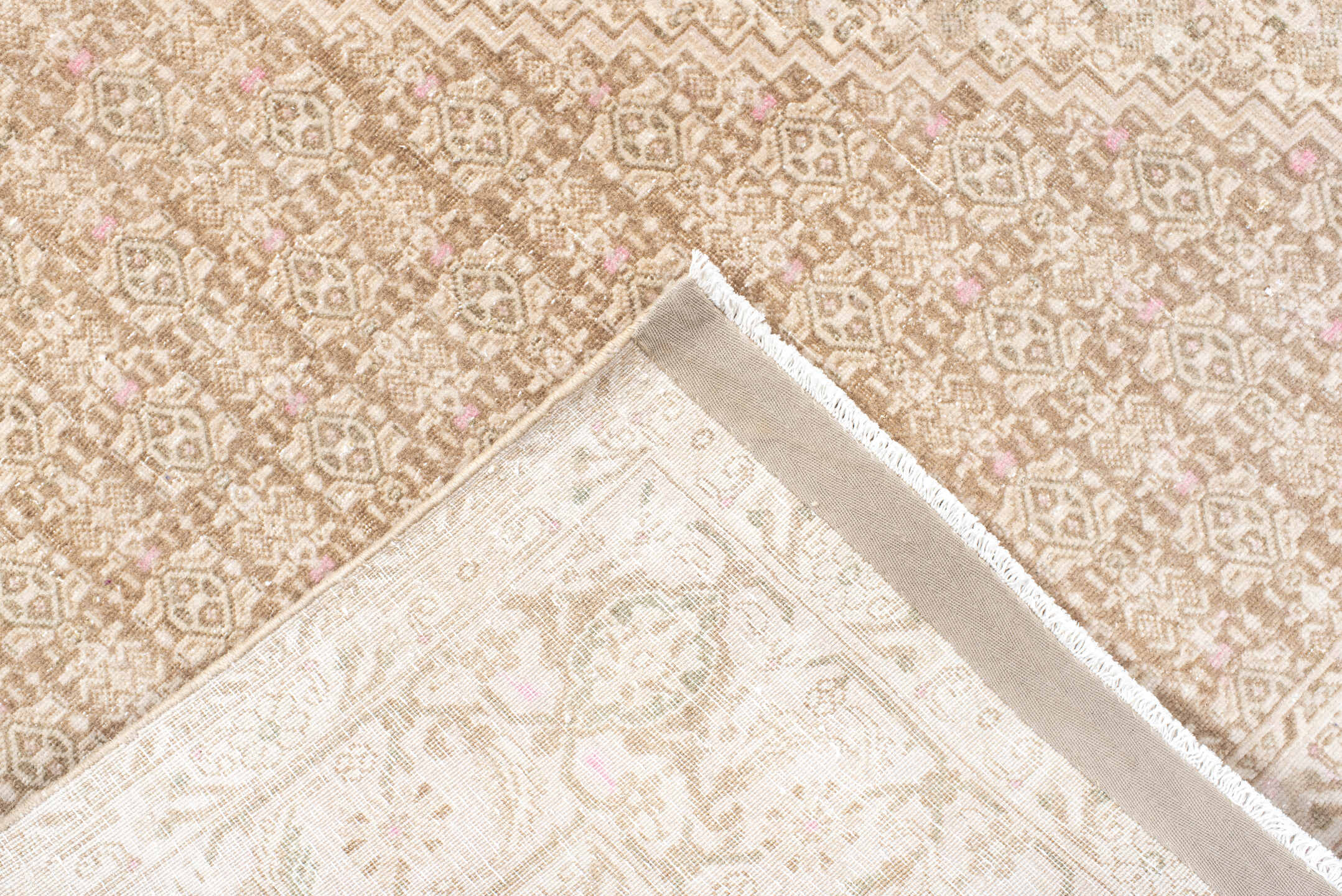 6' x 10' one-of-a-kind handmade antique Bidjar large size rug. Color palette: ivory, beige, taupe, blush, camel, gray, pink