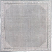 8' x 8' one-of-a-kind handmade vintage Mir rug. Color palette: pale blue, ivory, blush, taupe, slate, light blue, pink