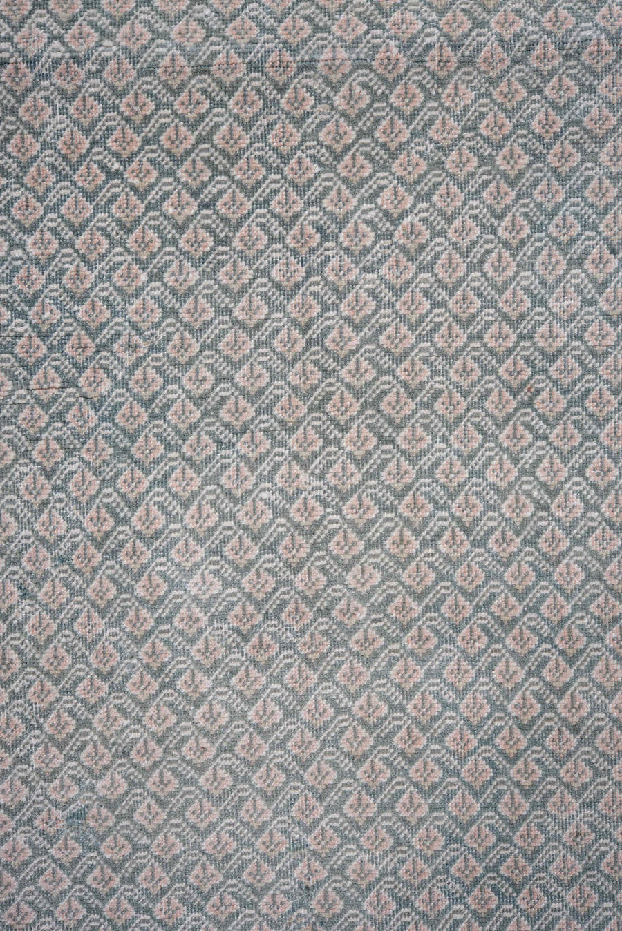 8' x 8' one-of-a-kind handmade vintage Mir rug. Color palette: pale blue, ivory, blush, taupe, slate, light blue, pink