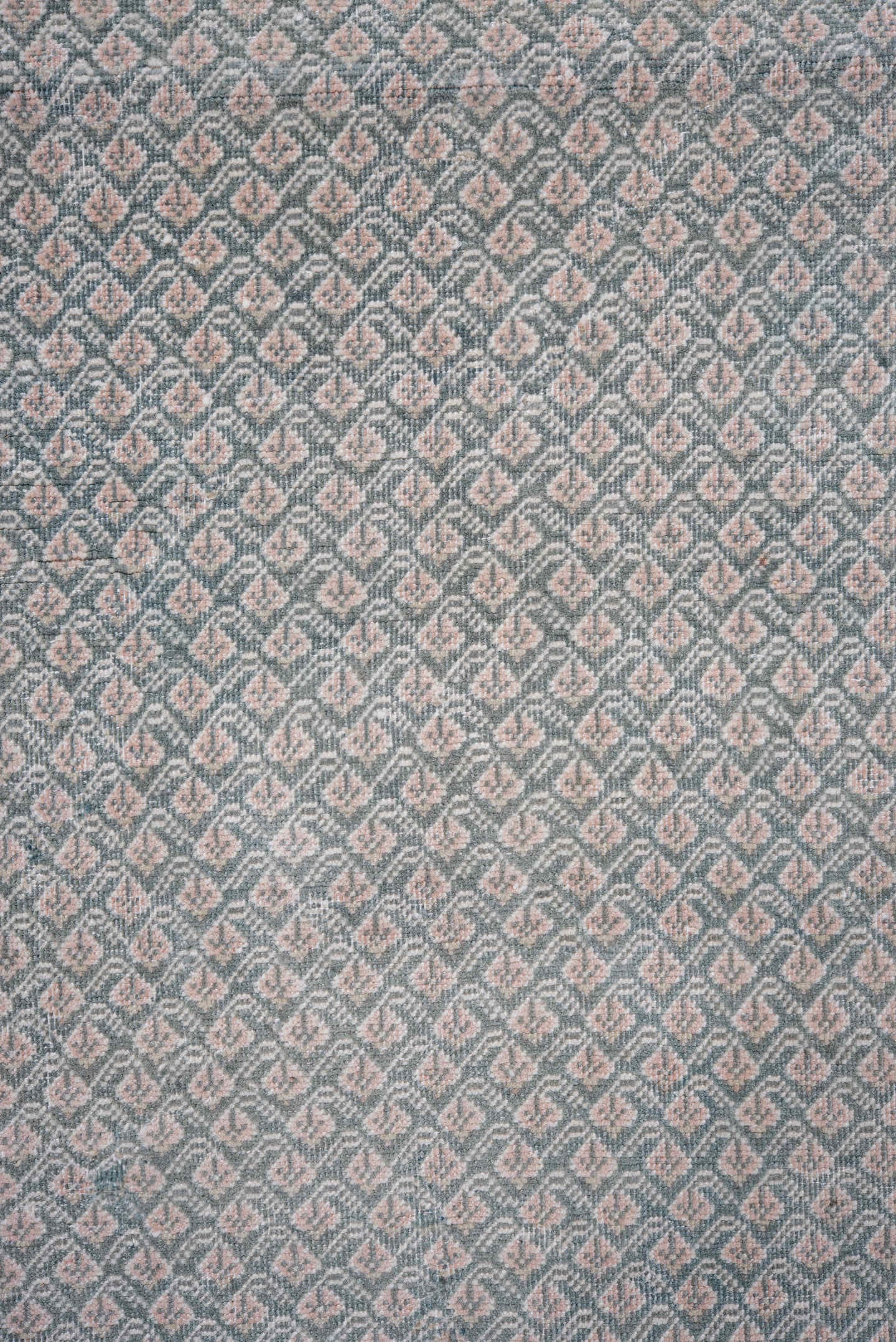 8' x 8' one-of-a-kind handmade vintage Mir rug. Color palette: pale blue, ivory, blush, taupe, slate, light blue, pink