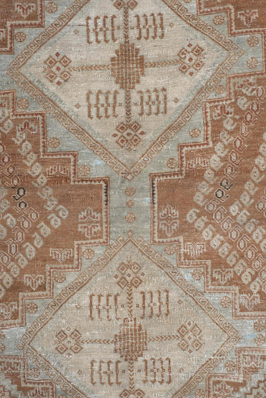 4' x 6' one-of-a-kind handmade vintage Afshar rug. Color palette: ivory, terra cotta, pale blue, taupe, camel, rust
