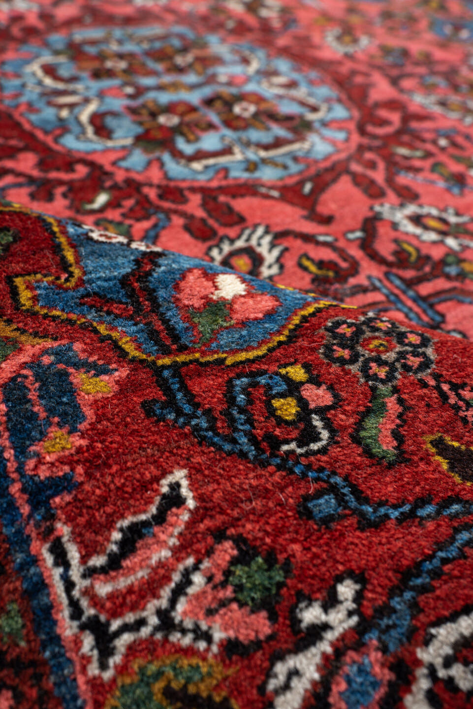 4' x 6' one-of-a-kind handmade antique Malayer small size rug. Color palette: sky blue, rust, ivory, rose, navy, burgundy