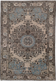 4' x 6' one-of-a-kind handmade antique Malayer small size rug. Color palette: ivory, sky blue, taupe, charcoal, brown, slate