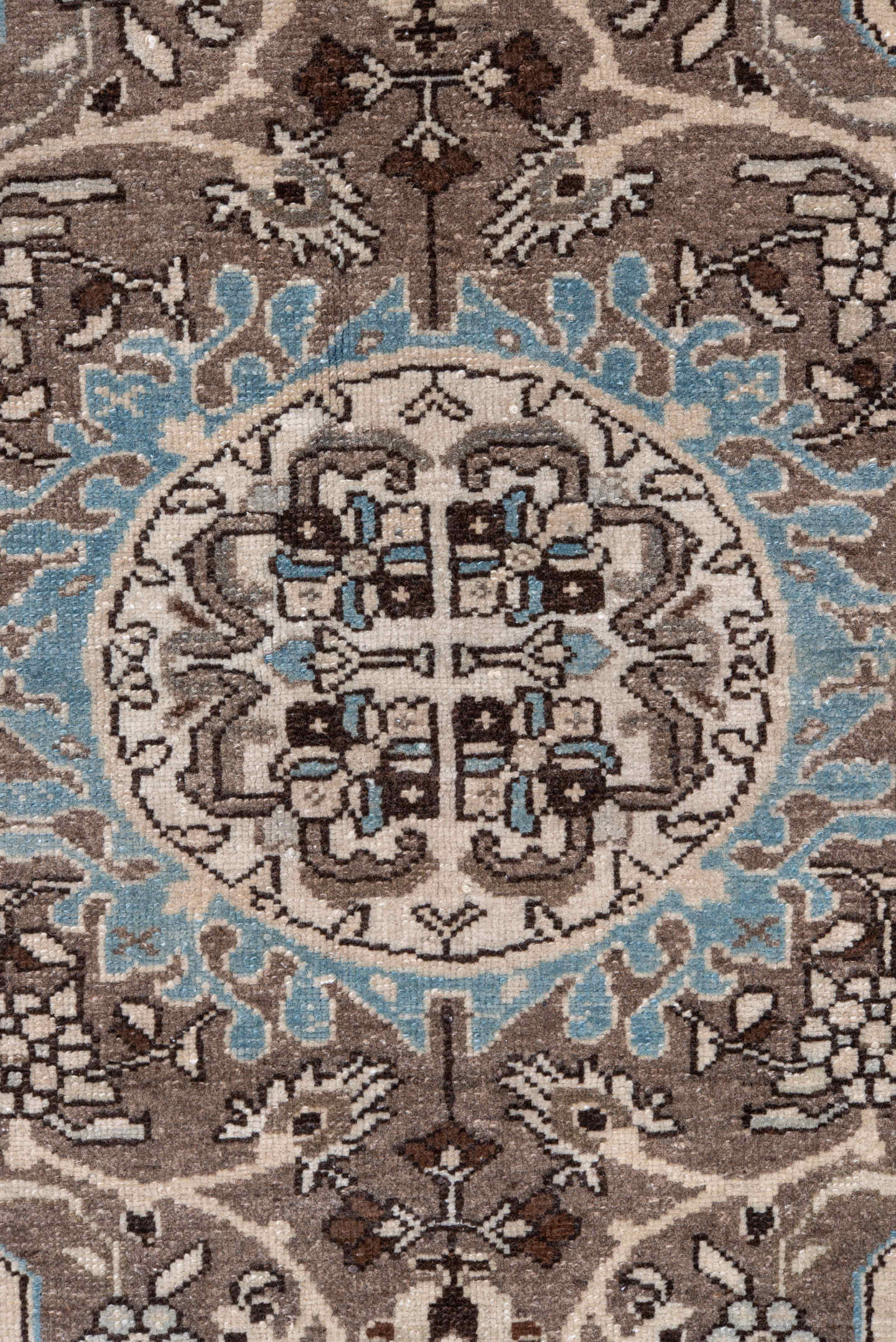 4' x 6' one-of-a-kind handmade antique Malayer small size rug. Color palette: ivory, sky blue, taupe, charcoal, brown, slate