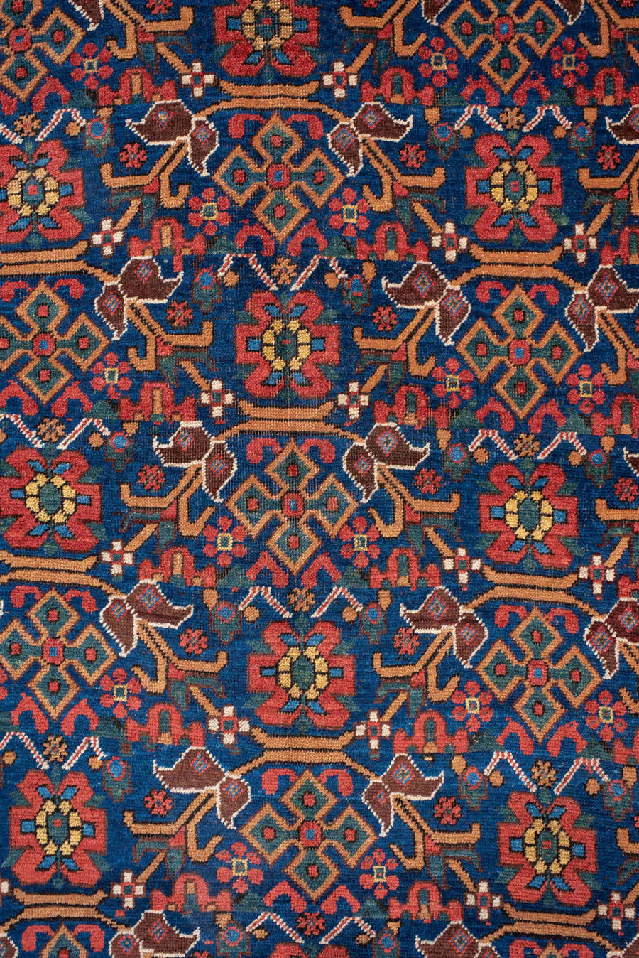 4' x 6' one-of-a-kind handmade antique Afshar small size rug. Color palette: indigo, rust, ivory, navy, camel, sage