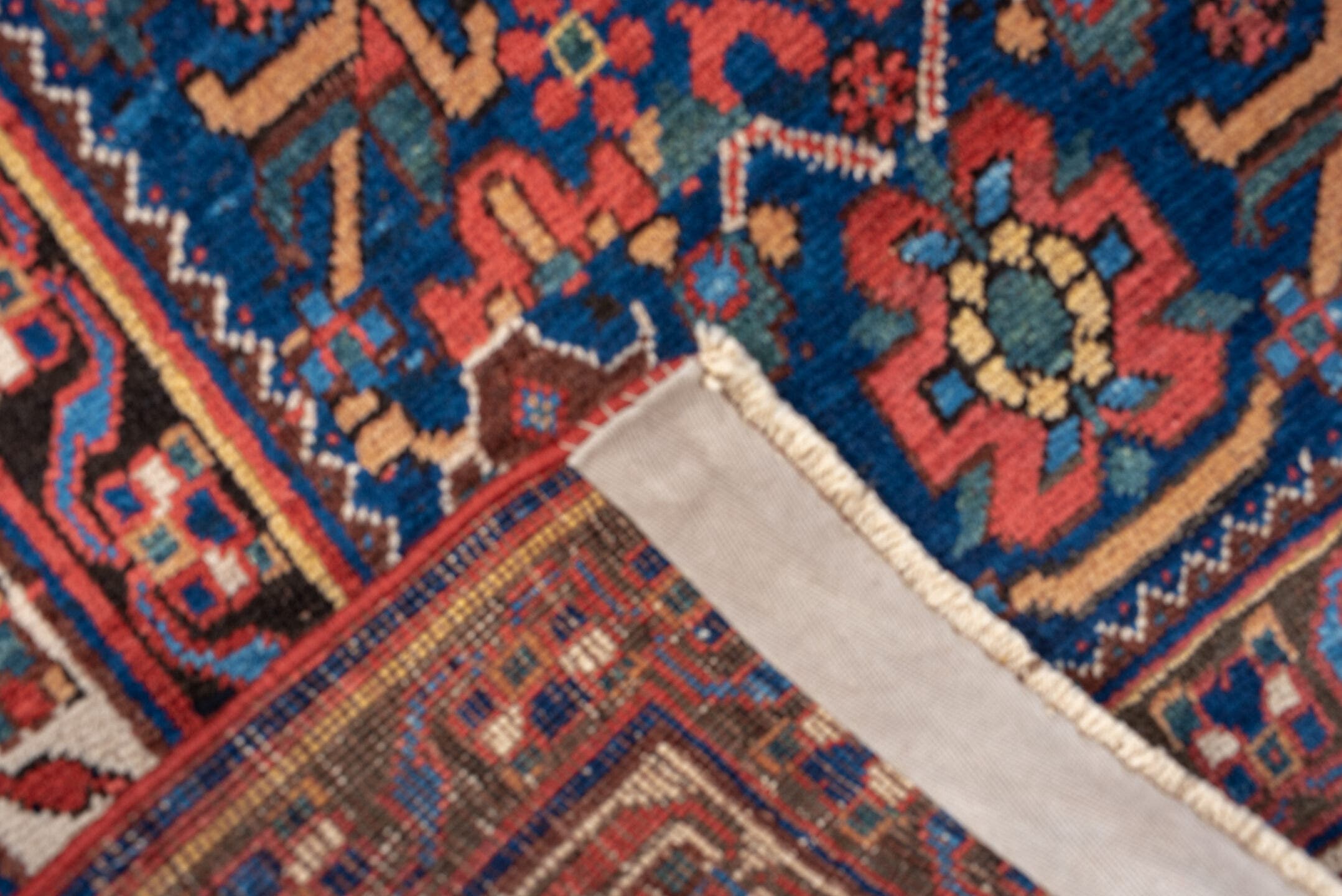 4' x 6' one-of-a-kind handmade antique Afshar small size rug. Color palette: indigo, rust, ivory, navy, camel, sage