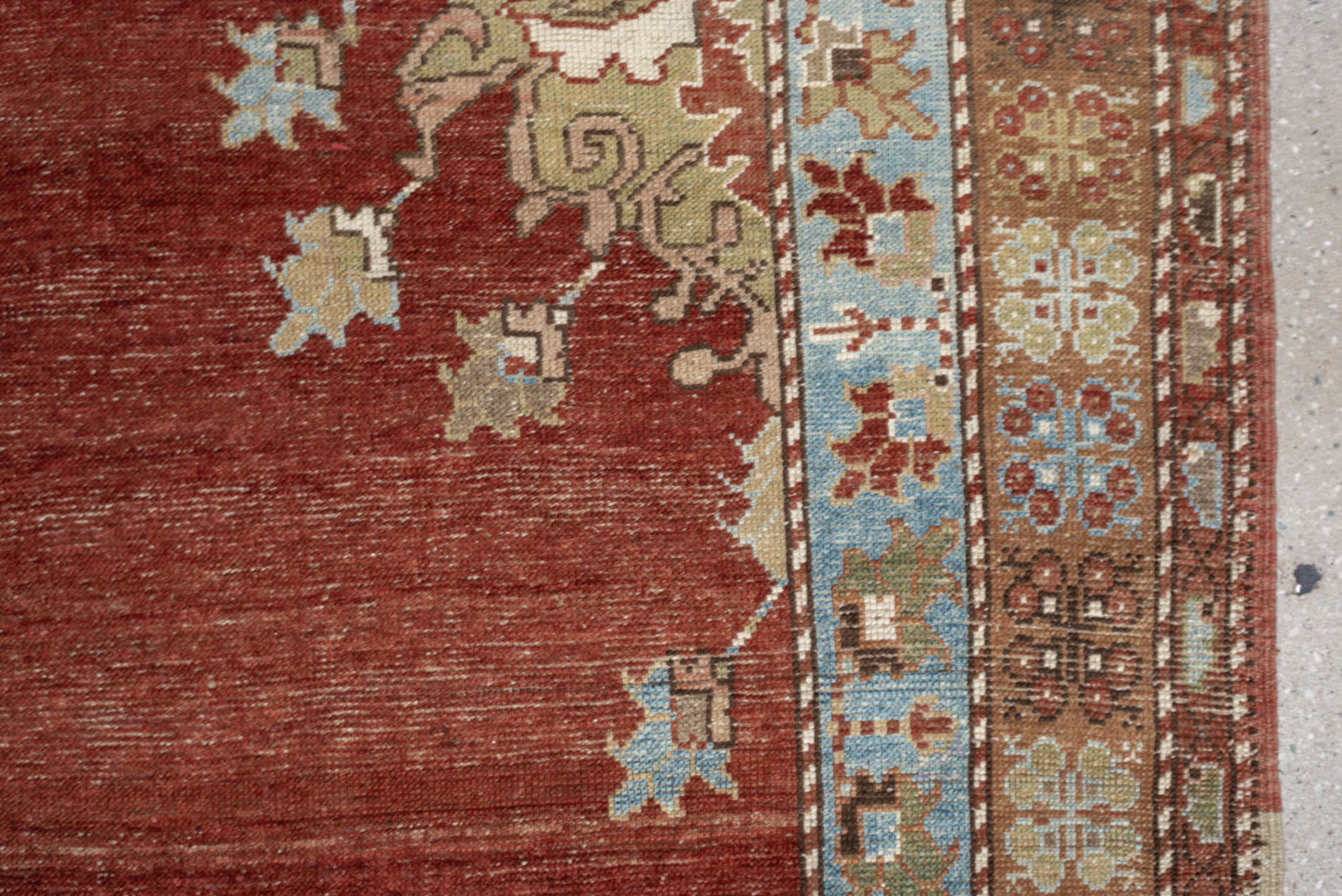 5' x 10' one-of-a-kind handmade vintage Anatolian medium size rug. Color palette: terracotta, sky blue, ivory, camel, taupe