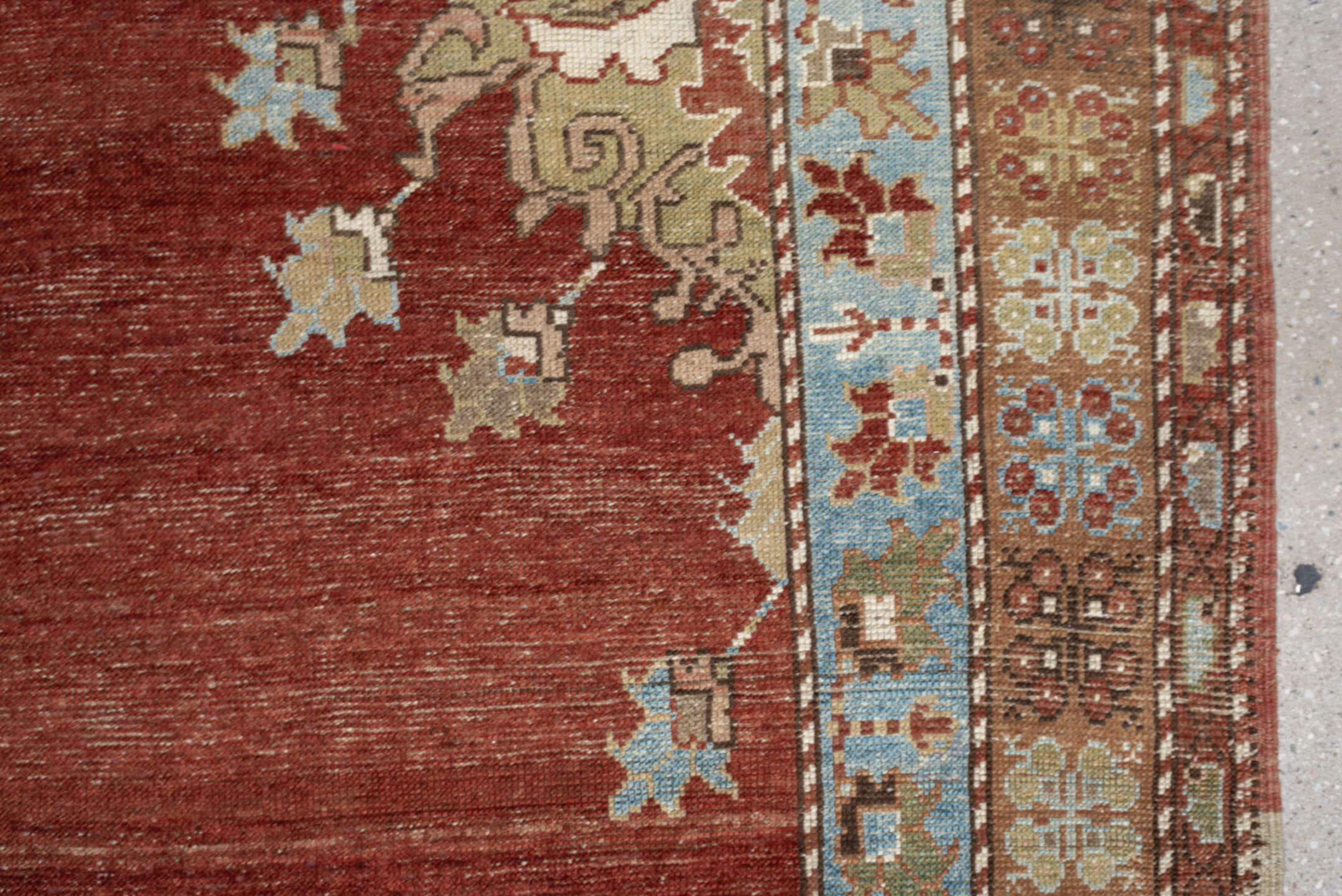 5' x 10' one-of-a-kind handmade vintage Anatolian medium size rug. Color palette: terracotta, sky blue, ivory, camel, taupe
