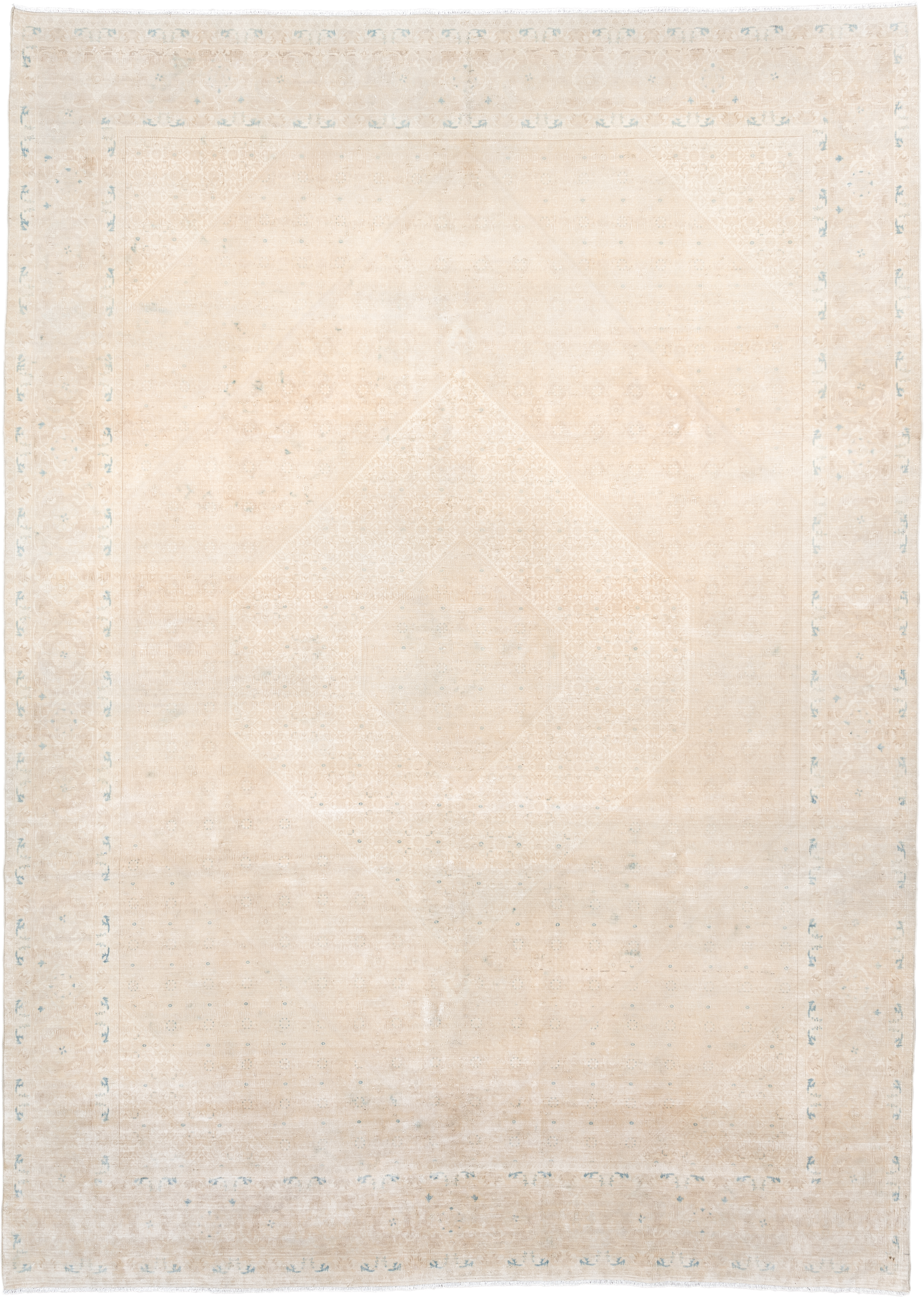 8' x 11' one-of-a-kind handmade antique Bidjar large size rug. Color palette: ivory, cream, beige, pale blue, sand