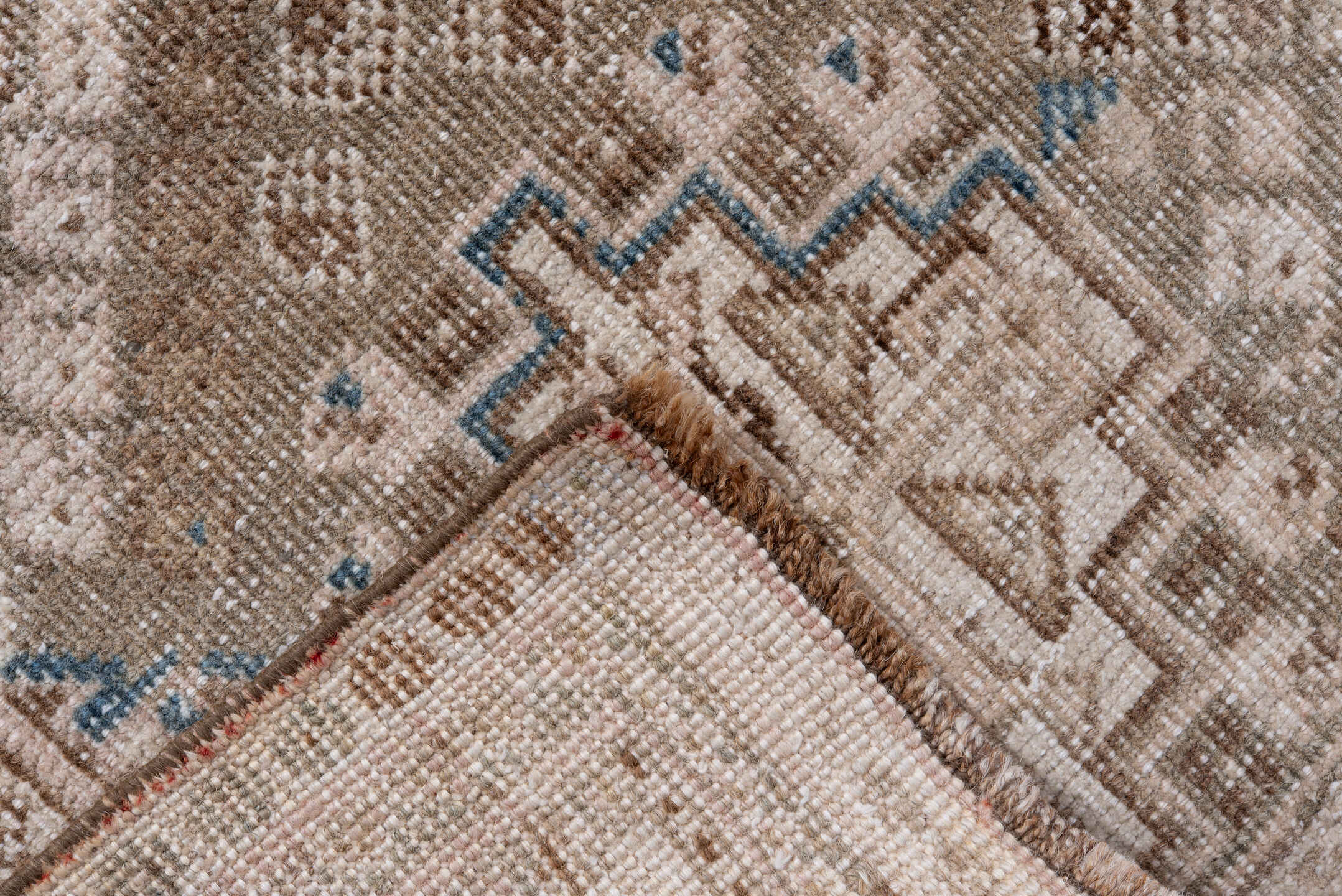 6' x 9' one-of-a-kind handmade antique Shiraz medium size rug. Color palette: ivory, taupe, beige, camel, brown, slate, gray