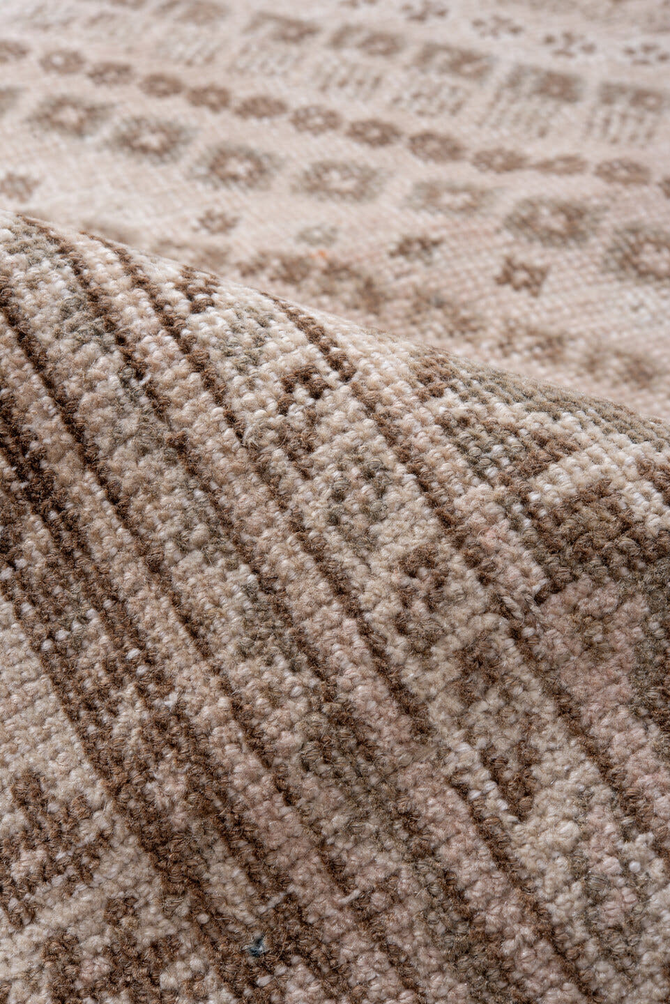 6' x 9' one-of-a-kind handmade antique Shiraz medium size rug. Color palette: ivory, taupe, beige, camel, brown, slate, gray