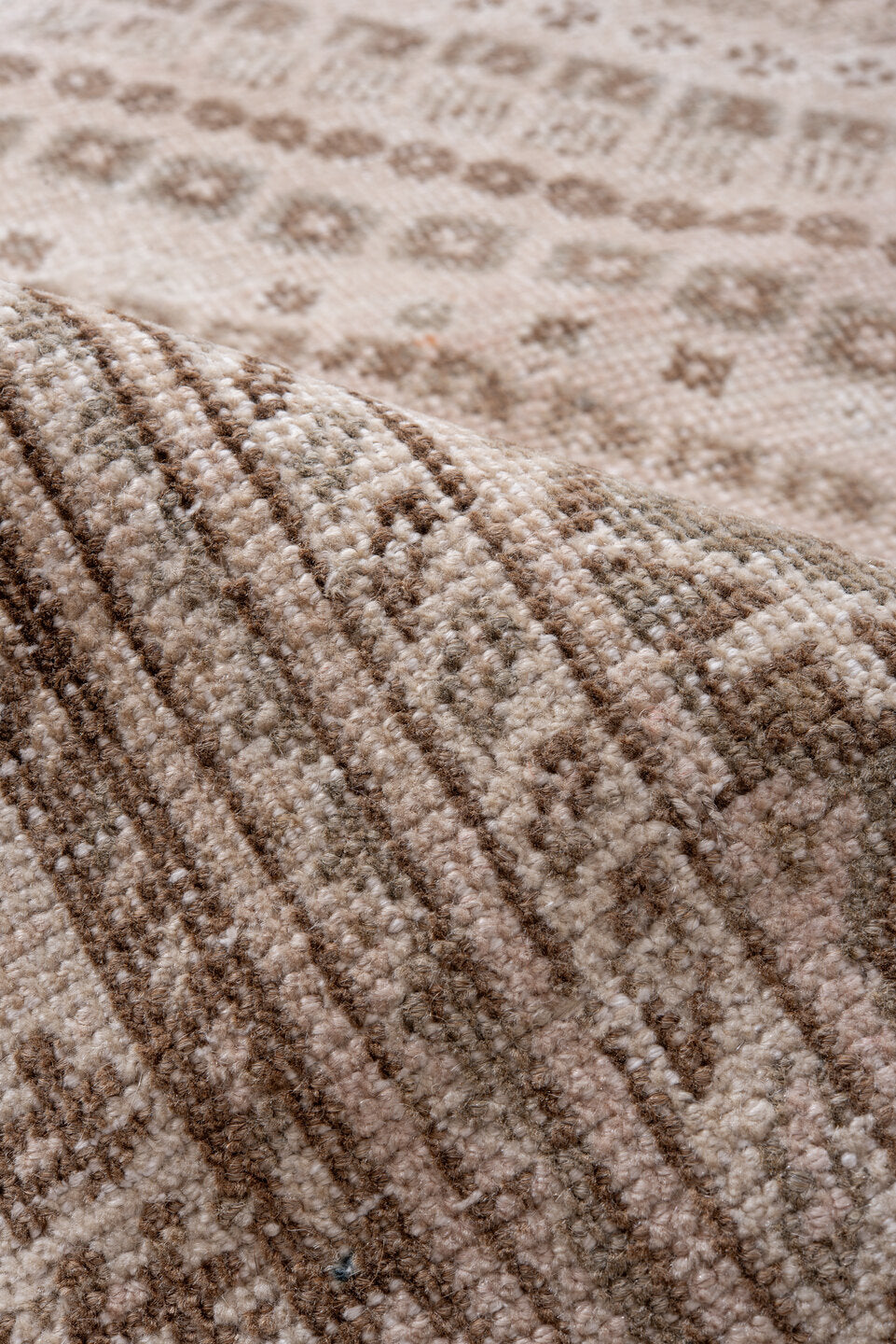 6' x 9' one-of-a-kind handmade antique Shiraz medium size rug. Color palette: ivory, taupe, beige, camel, brown, slate, gray