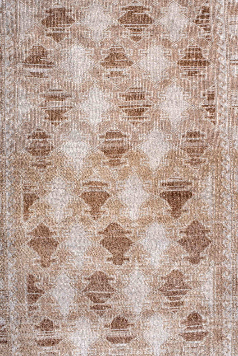 2' x 4' one-of-a-kind handmade antique Belouch small size rug. Color palette: ivory, camel, taupe, beige, gray