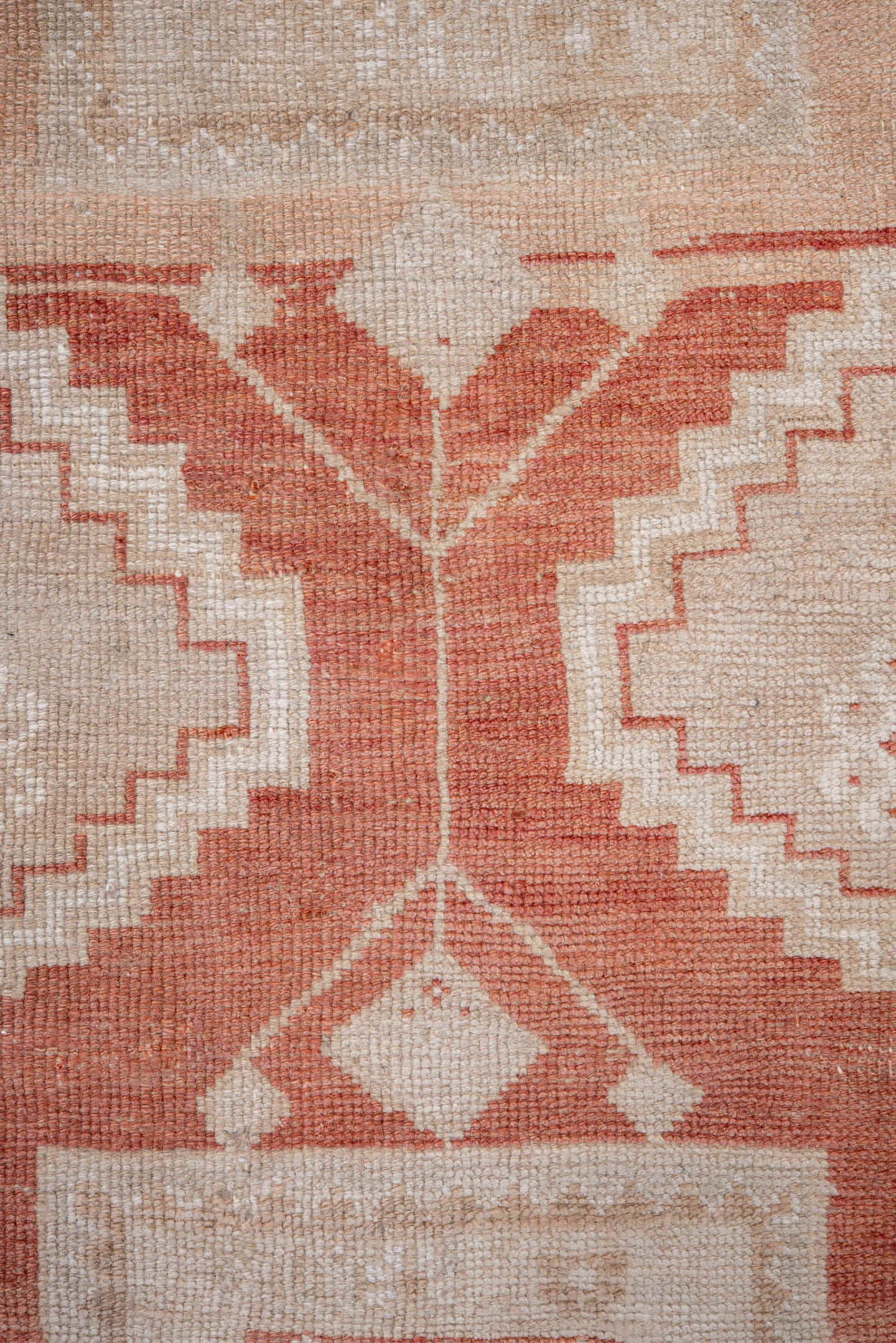 3' x 5' one-of-a-kind handmade vintage Anatolian small size rug. Color palette: ivory, terra cotta, peach, beige, sand