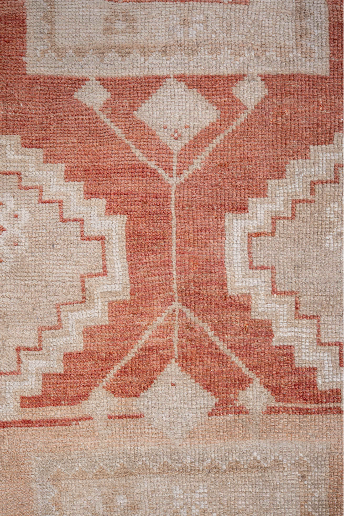 3' x 5' one-of-a-kind handmade vintage Anatolian small size rug. Color palette: ivory, terra cotta, peach, beige, sand