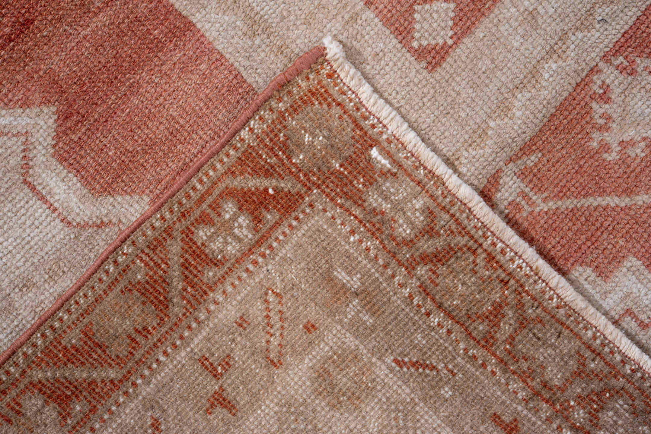3' x 5' one-of-a-kind handmade vintage Anatolian small size rug. Color palette: ivory, terra cotta, peach, beige, sand