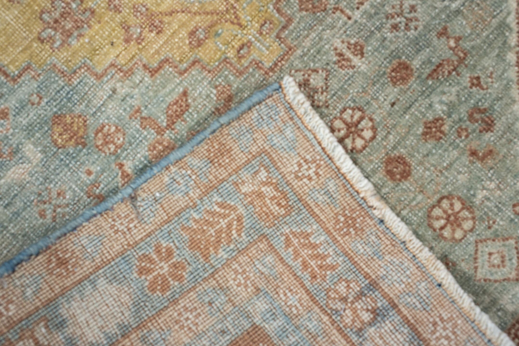 2' x 3' one-of-a-kind handmade antique Afshar small size rug. Color palette: pale aqua, terracotta, ivory, muted gold, taupe