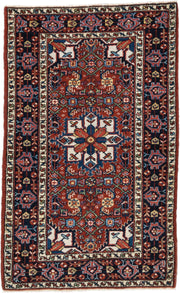2' x 4' one-of-a-kind handmade antique Hamadan small size rug. Color palette: rust, navy, ivory, sky_blue, brick, gold, sage