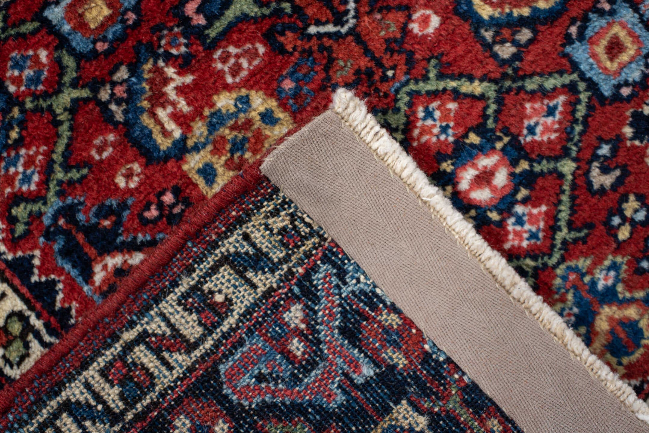 2' x 4' one-of-a-kind handmade antique Hamadan small size rug. Color palette: rust, navy, ivory, sky_blue, brick, gold, sage