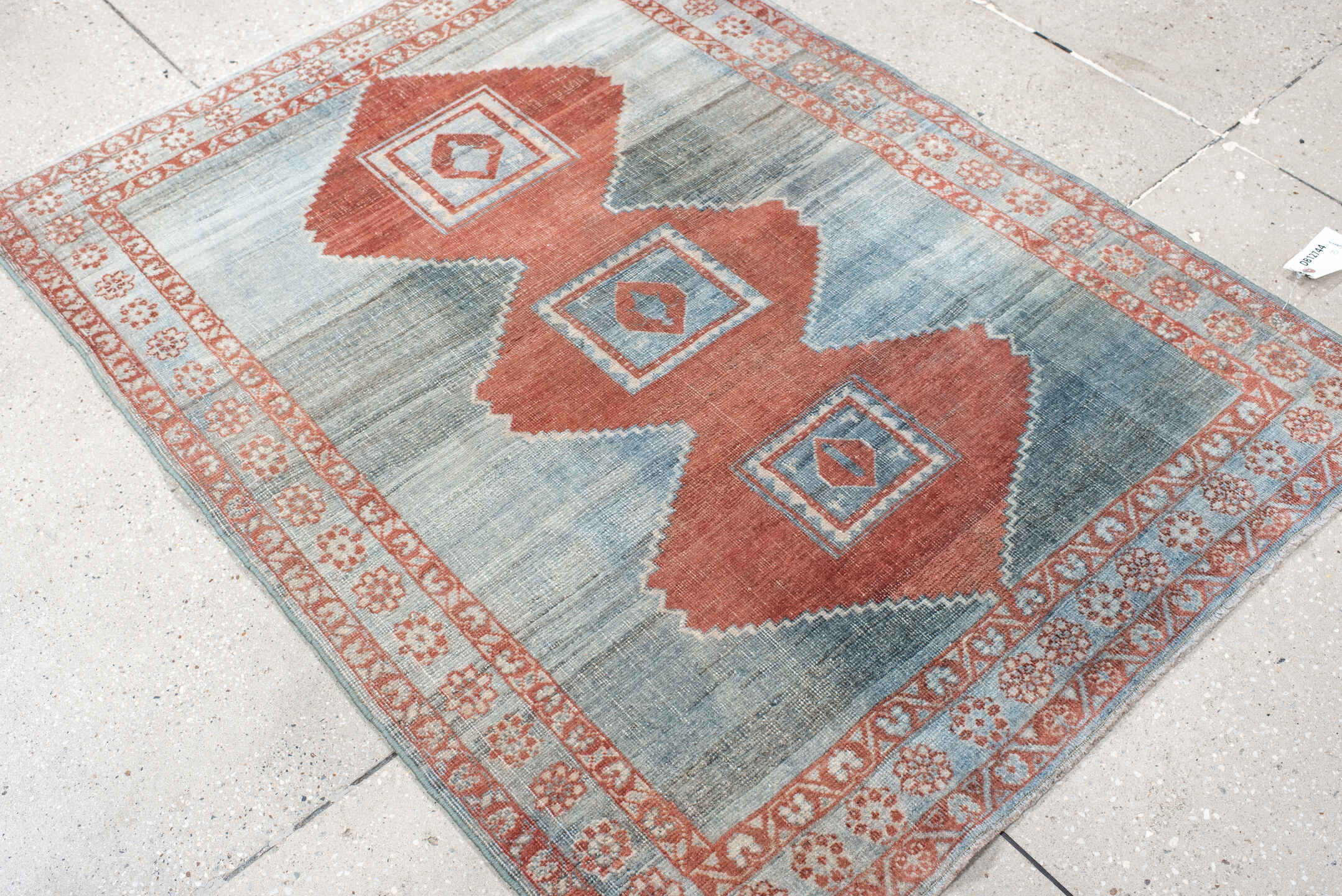 3' x 4' one-of-a-kind handmade vintage Afshar small size rug. Color palette: sky blue, ivory, rust, slate, terra cotta