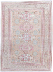 4' x 5' one-of-a-kind handmade antique Sivas small size rug. Color palette: blush, ivory, pale blue, taupe, cream, rose
