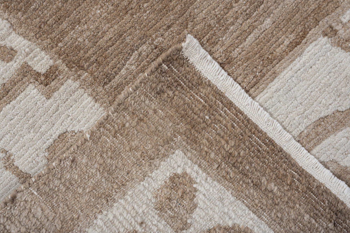 8' x 10' one-of-a-kind handmade vintage Tibetan large size rug. Color palette: camel, ivory, taupe, beige, gray
