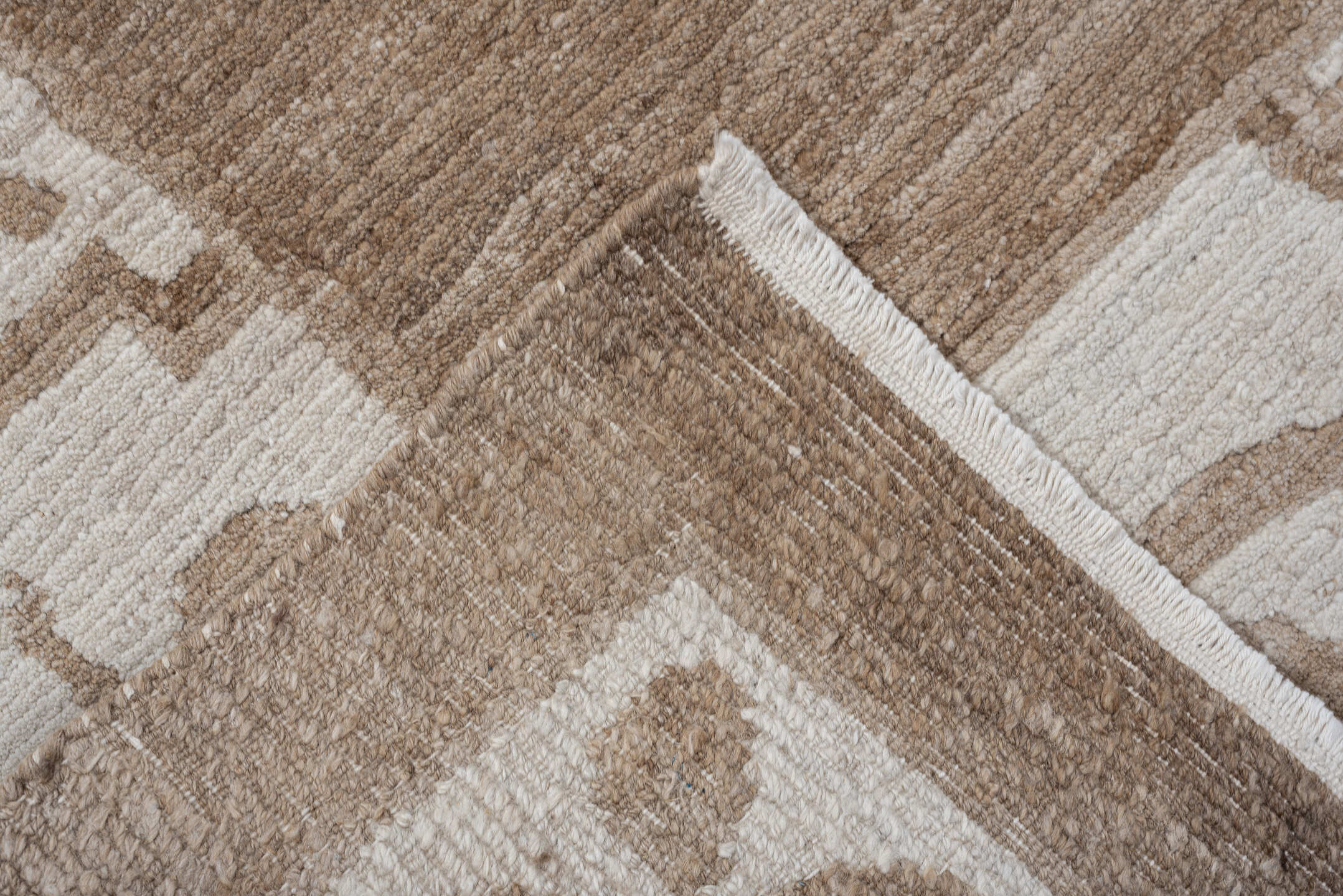 8' x 10' one-of-a-kind handmade vintage Tibetan large size rug. Color palette: camel, ivory, taupe, beige, gray