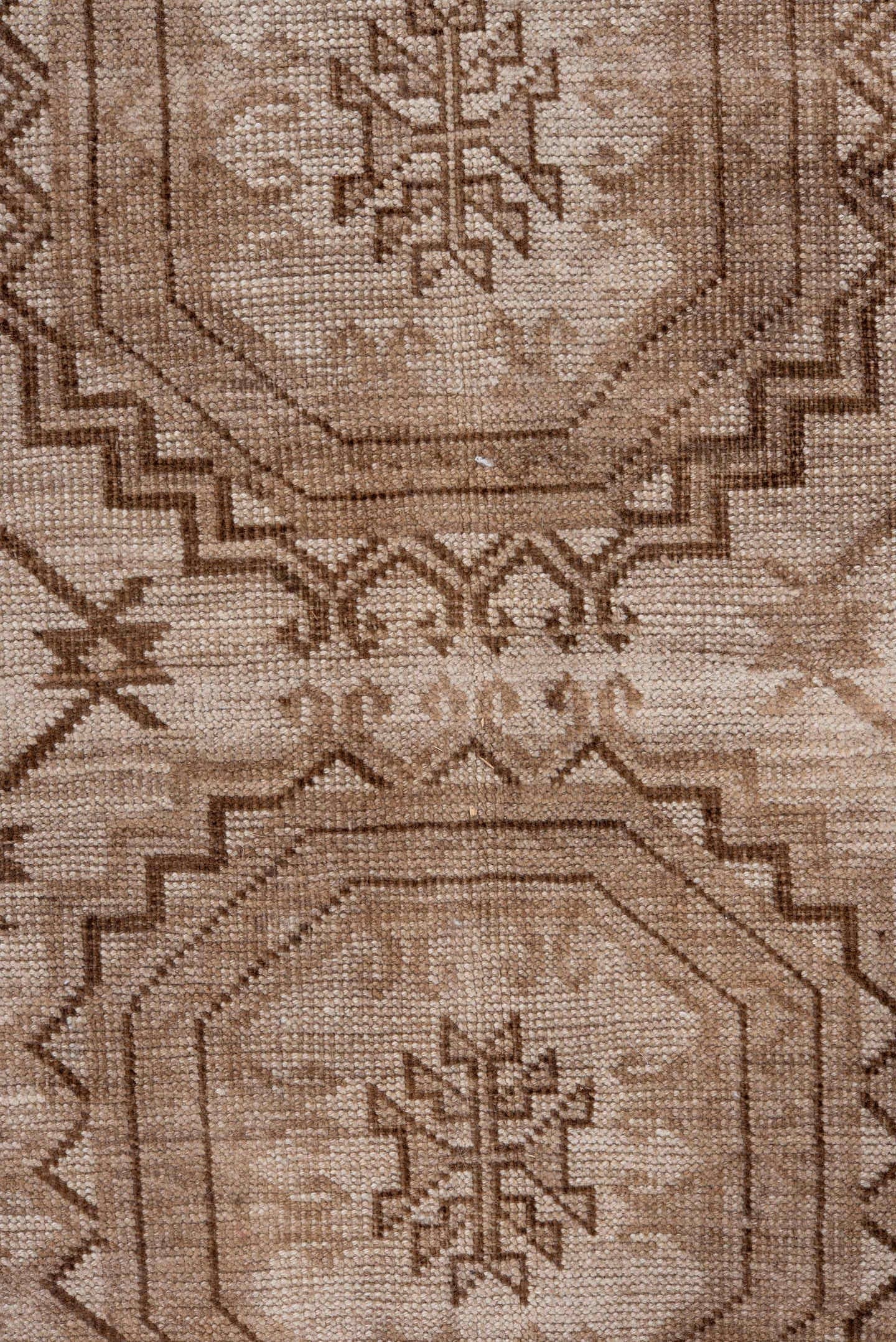 7' x 10' one-of-a-kind handmade antique Afghan large size rug. Color palette: taupe, camel, ivory, brown, beige, gray