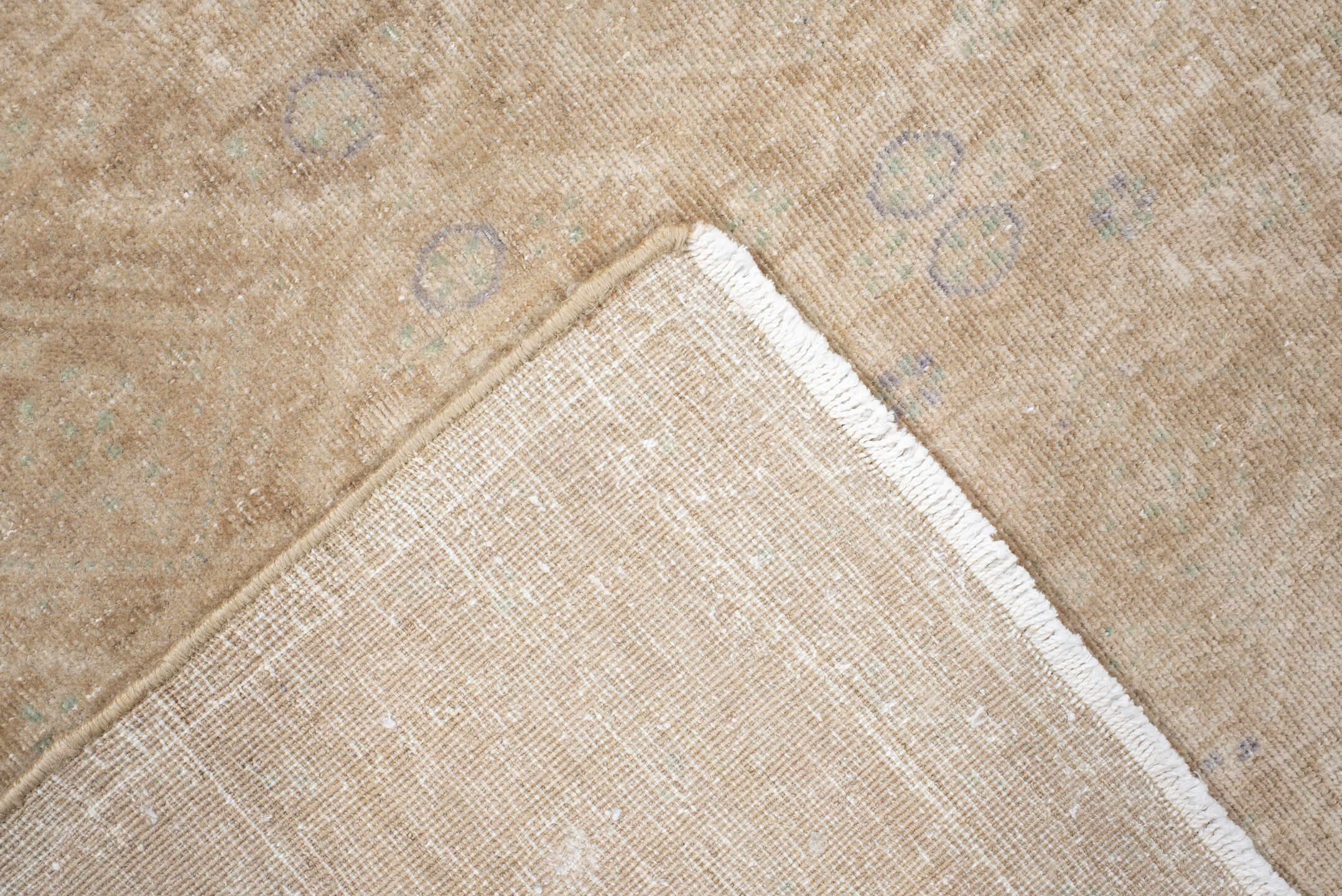3' x 5' one-of-a-kind handmade antique Belouch small size rug. Color palette: ivory, sand, beige, pale blue, taupe, camel