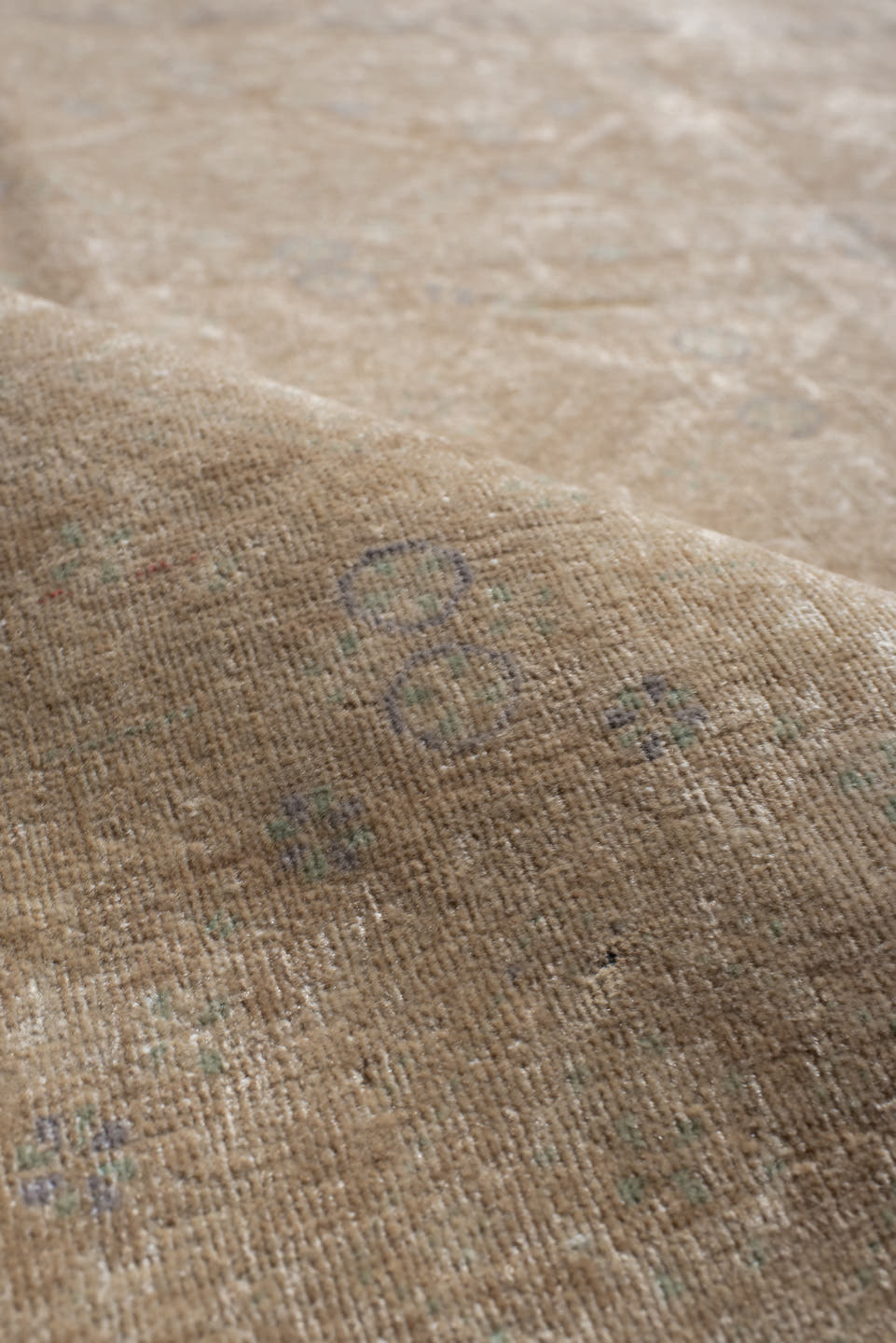 3' x 5' one-of-a-kind handmade antique Belouch small size rug. Color palette: ivory, sand, beige, pale blue, taupe, camel