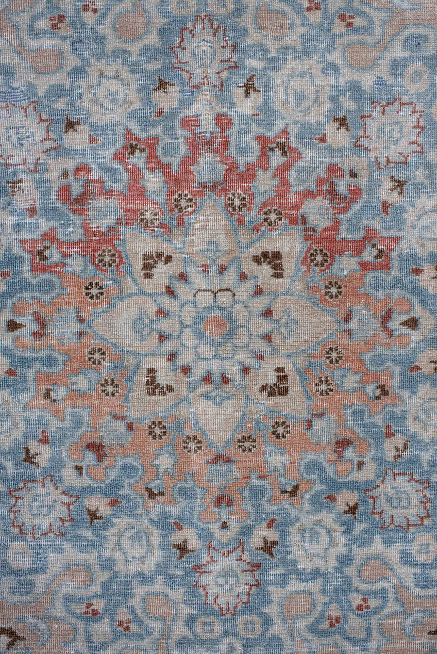 8' x 10' one-of-a-kind handmade antique Tabriz large size rug. Color palette: pale blue, ivory, blush, taupe, muted rust