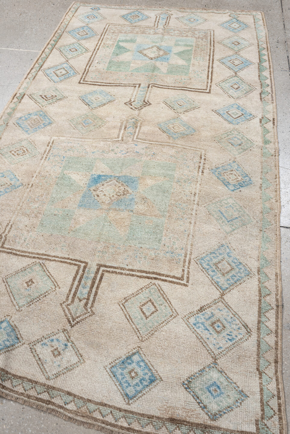8' x 10' one-of-a-kind handmade antique Tabriz large size rug. Color palette: pale blue, ivory, blush, taupe, muted rust