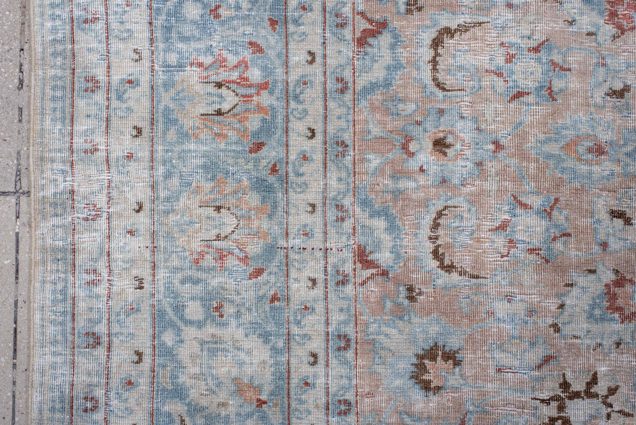 8' x 10' one-of-a-kind handmade antique Tabriz large size rug. Color palette: pale blue, ivory, blush, taupe, muted rust