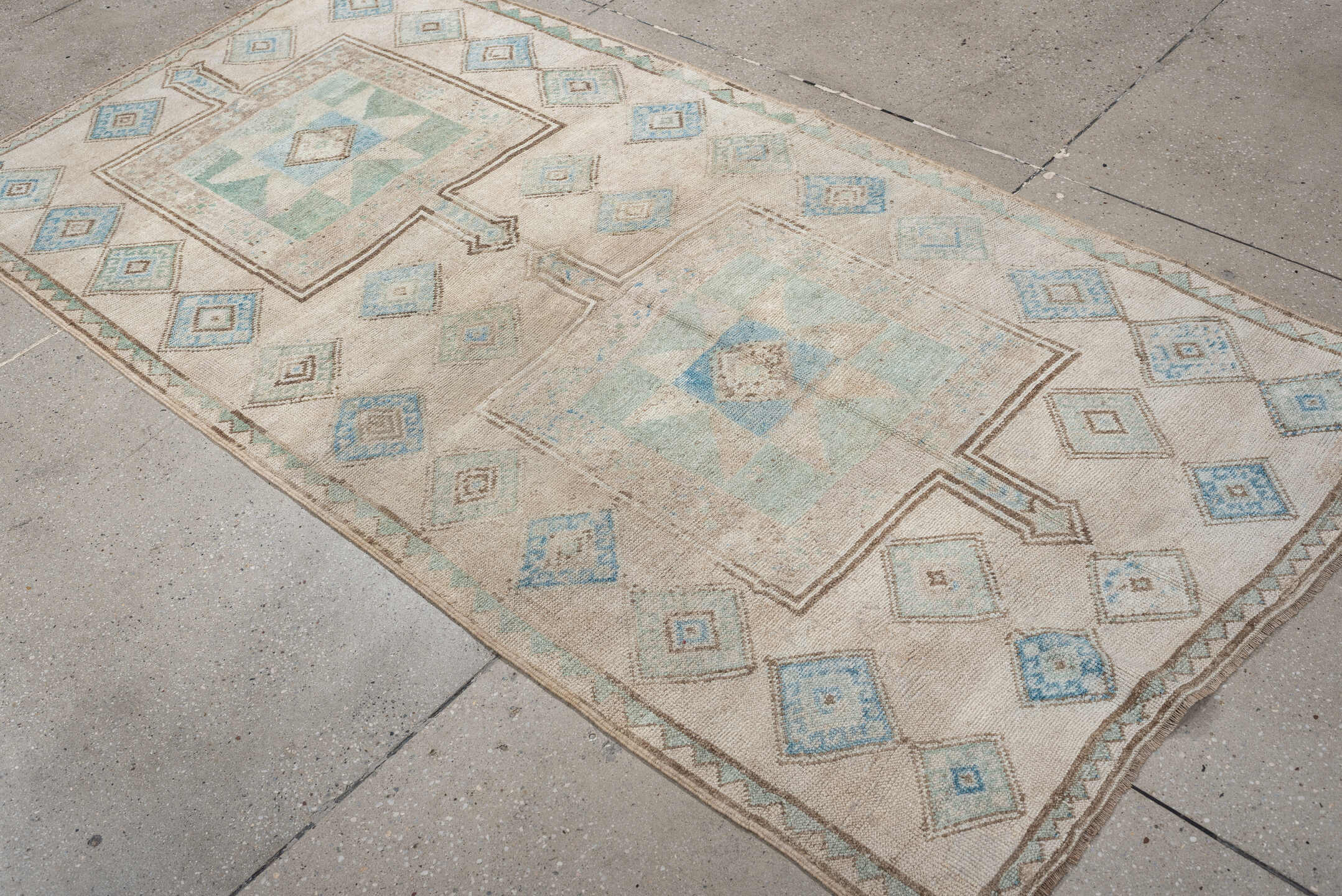 8' x 10' one-of-a-kind handmade antique Tabriz large size rug. Color palette: pale blue, ivory, blush, taupe, muted rust