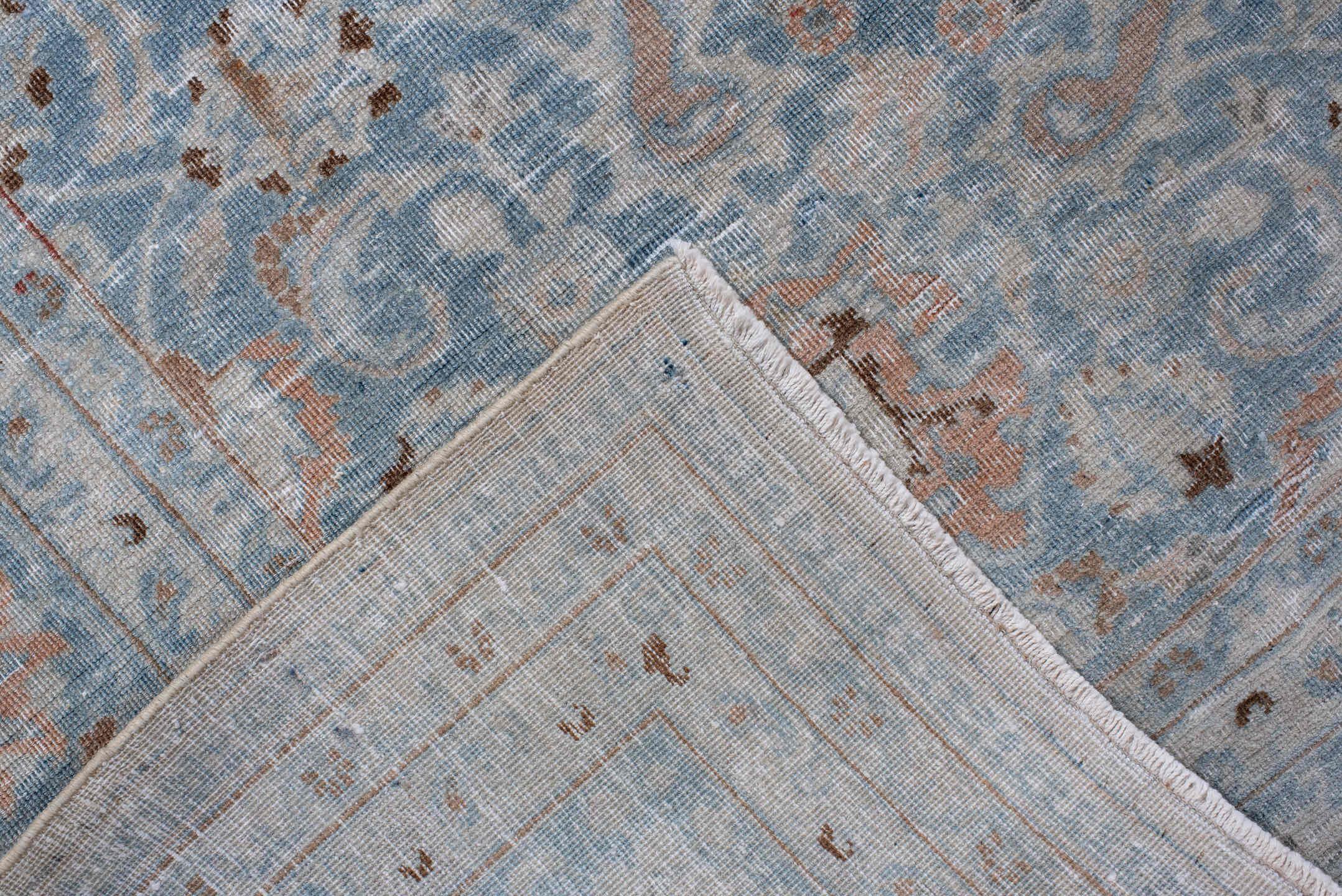8' x 10' one-of-a-kind handmade antique Tabriz large size rug. Color palette: pale blue, ivory, blush, taupe, muted rust