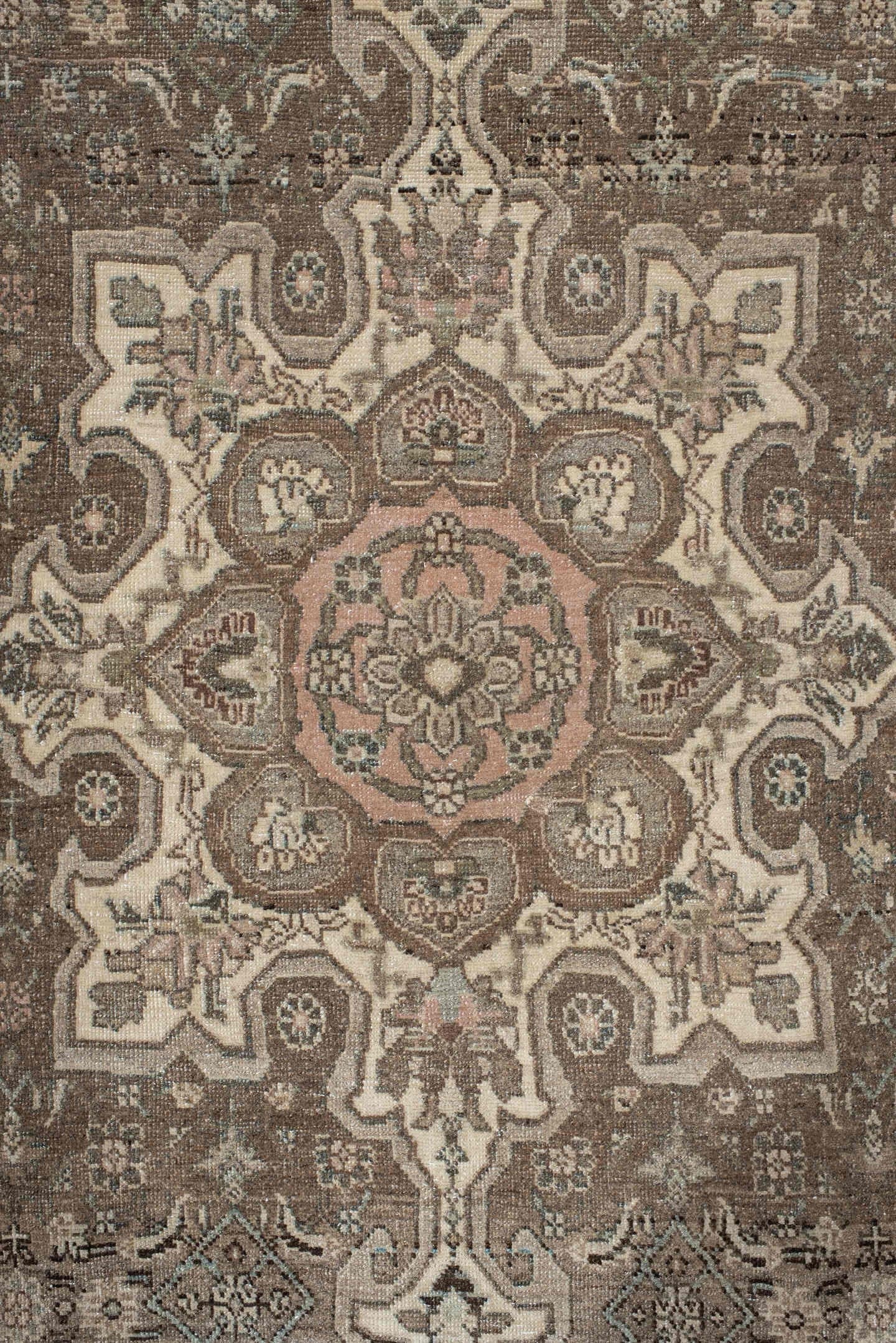 7' x 10' one-of-a-kind handmade antique Bidjar large size rug. Color palette: taupe, ivory, slate, charcoal, rose, beige