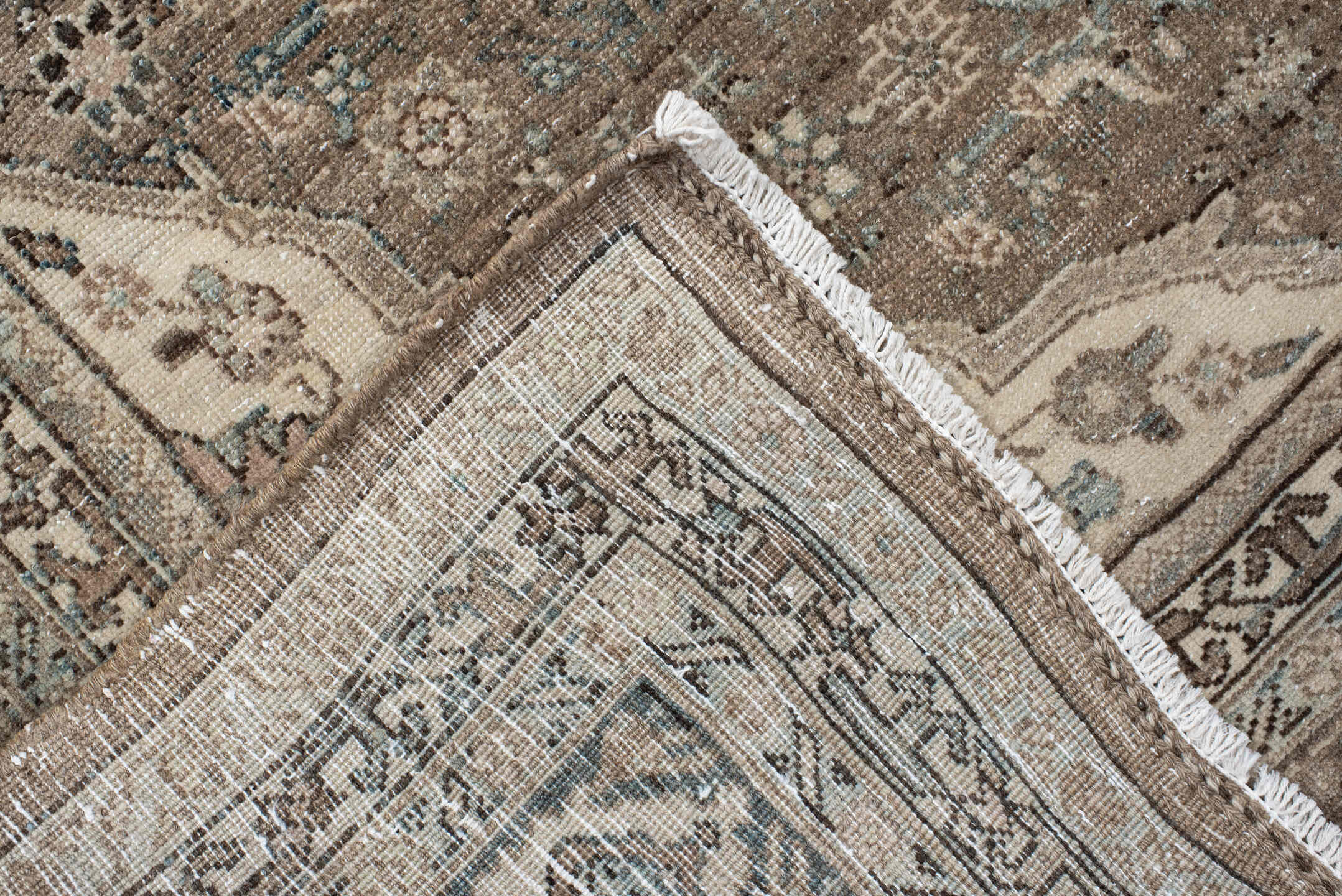 7' x 10' one-of-a-kind handmade antique Bidjar large size rug. Color palette: taupe, ivory, slate, charcoal, rose, beige
