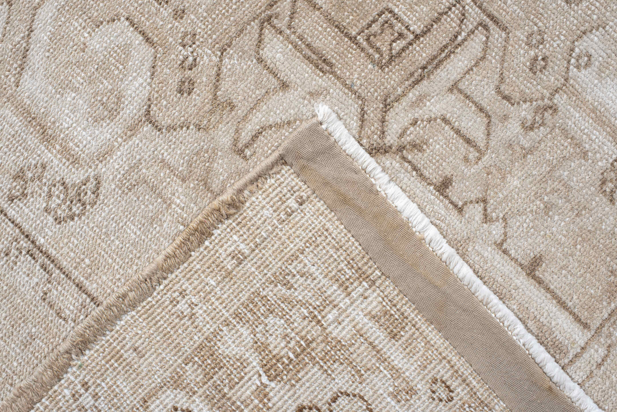 9' x 12' one-of-a-kind handmade antique Heriz large size rug. Color palette: ivory, beige, taupe, sky blue, camel, gray