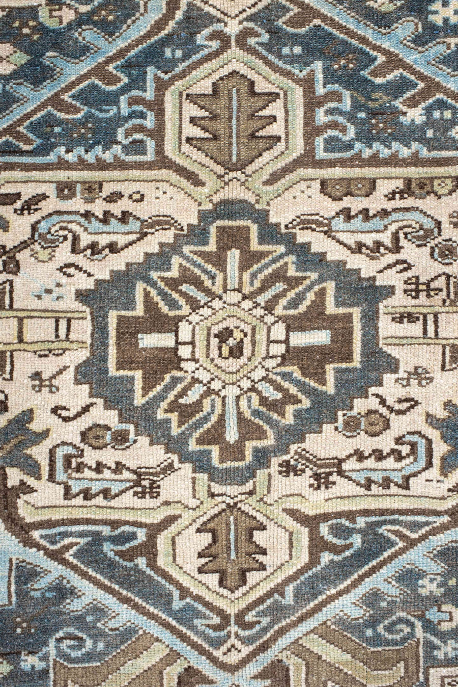 9' x 11' one-of-a-kind handmade antique Karaje large size rug. Color palette: ivory, brown, slate, taupe, camel, charcoal