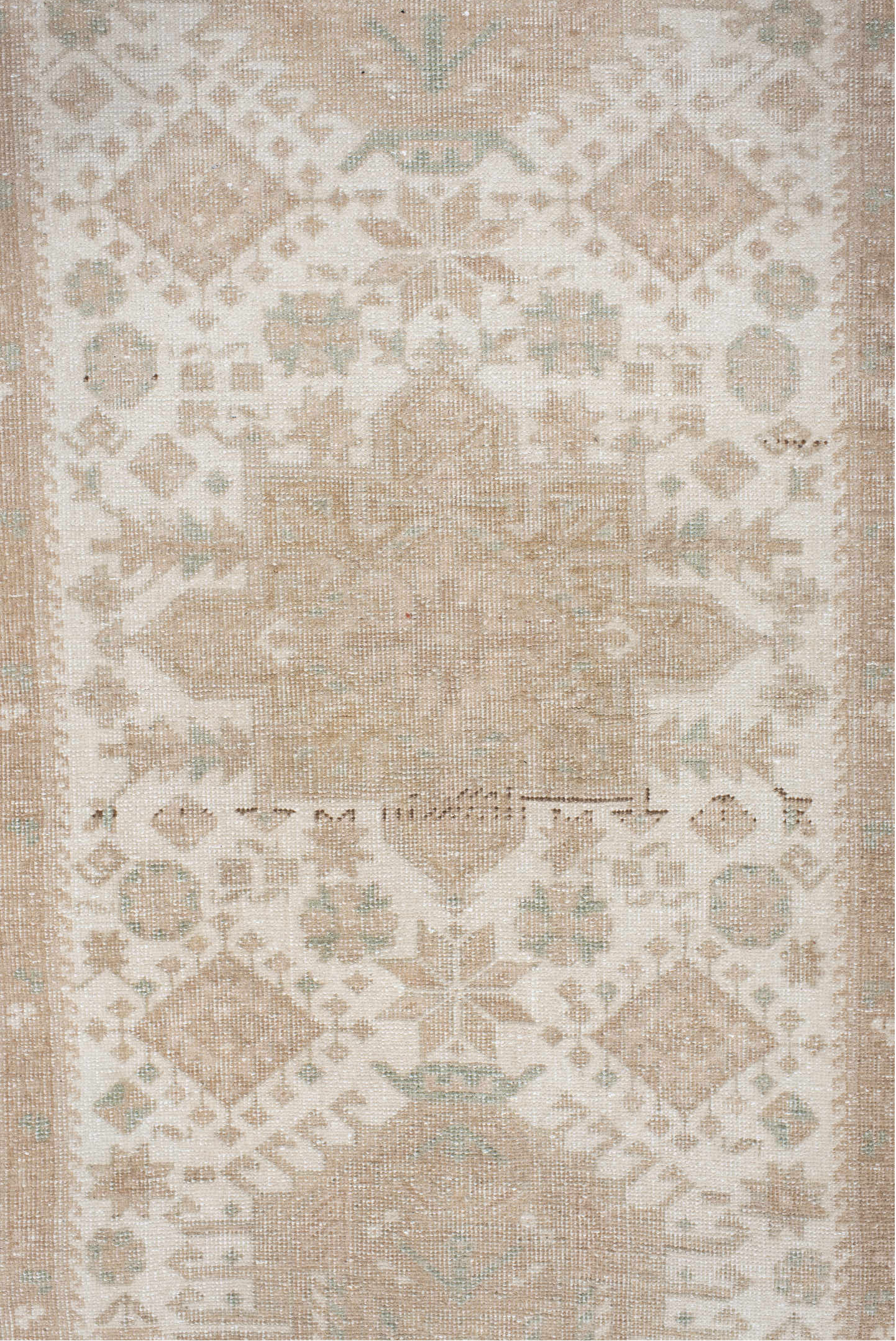 3' x 18' one-of-a-kind handmade vintage Sarab runner rug. Color palette: ivory, beige, taupe, sand, sage, gray, green
