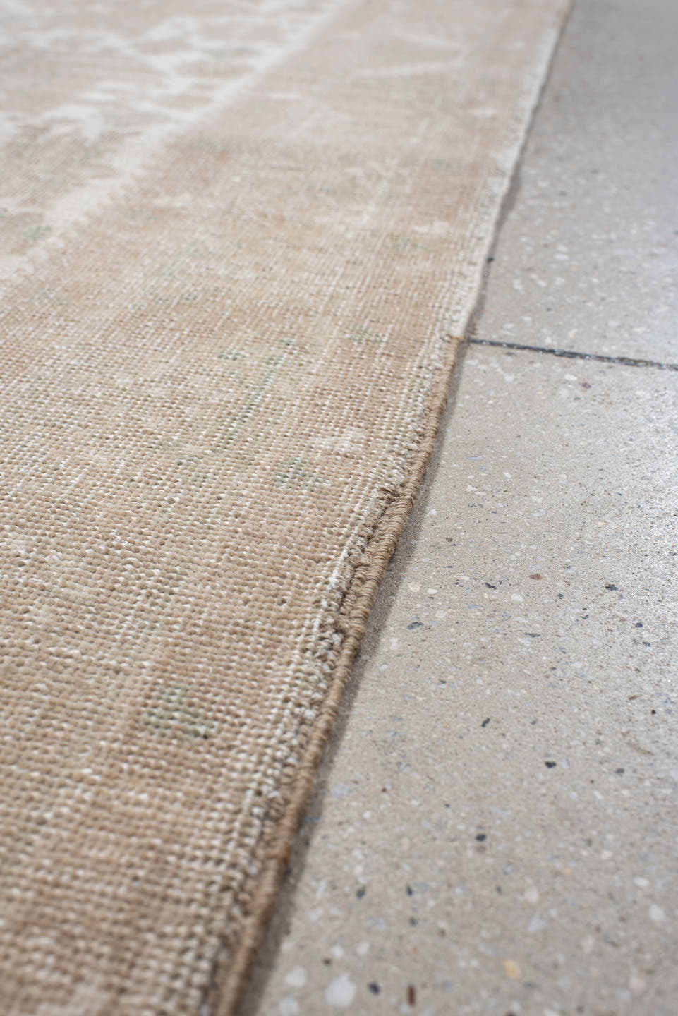 3' x 18' one-of-a-kind handmade vintage Sarab runner rug. Color palette: ivory, beige, taupe, sand, sage, gray, green