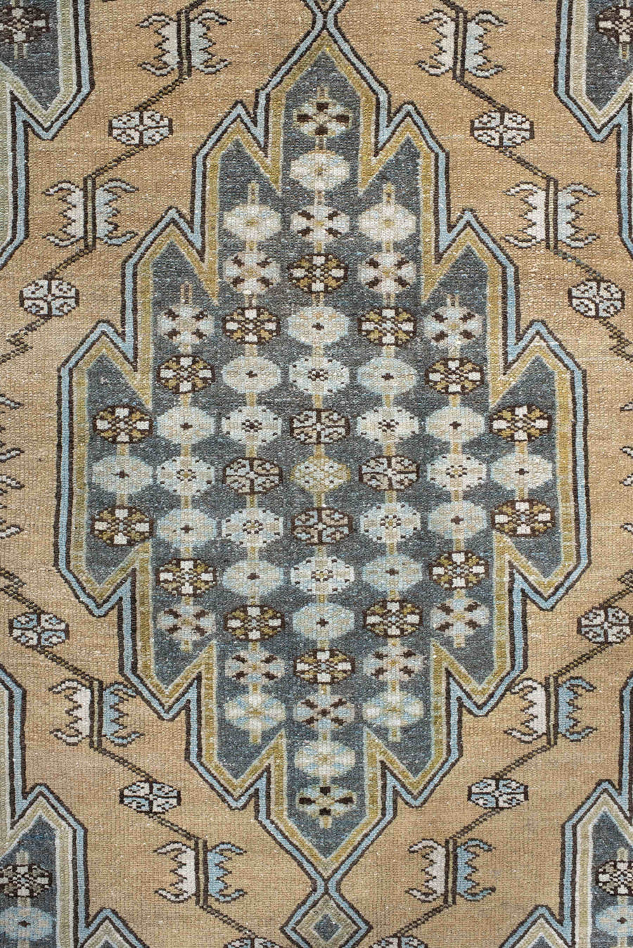4' x 6' one-of-a-kind handmade vintage Malayer small size rug. Color palette: ivory, slate, sky_blue, brown, charcoal, camel