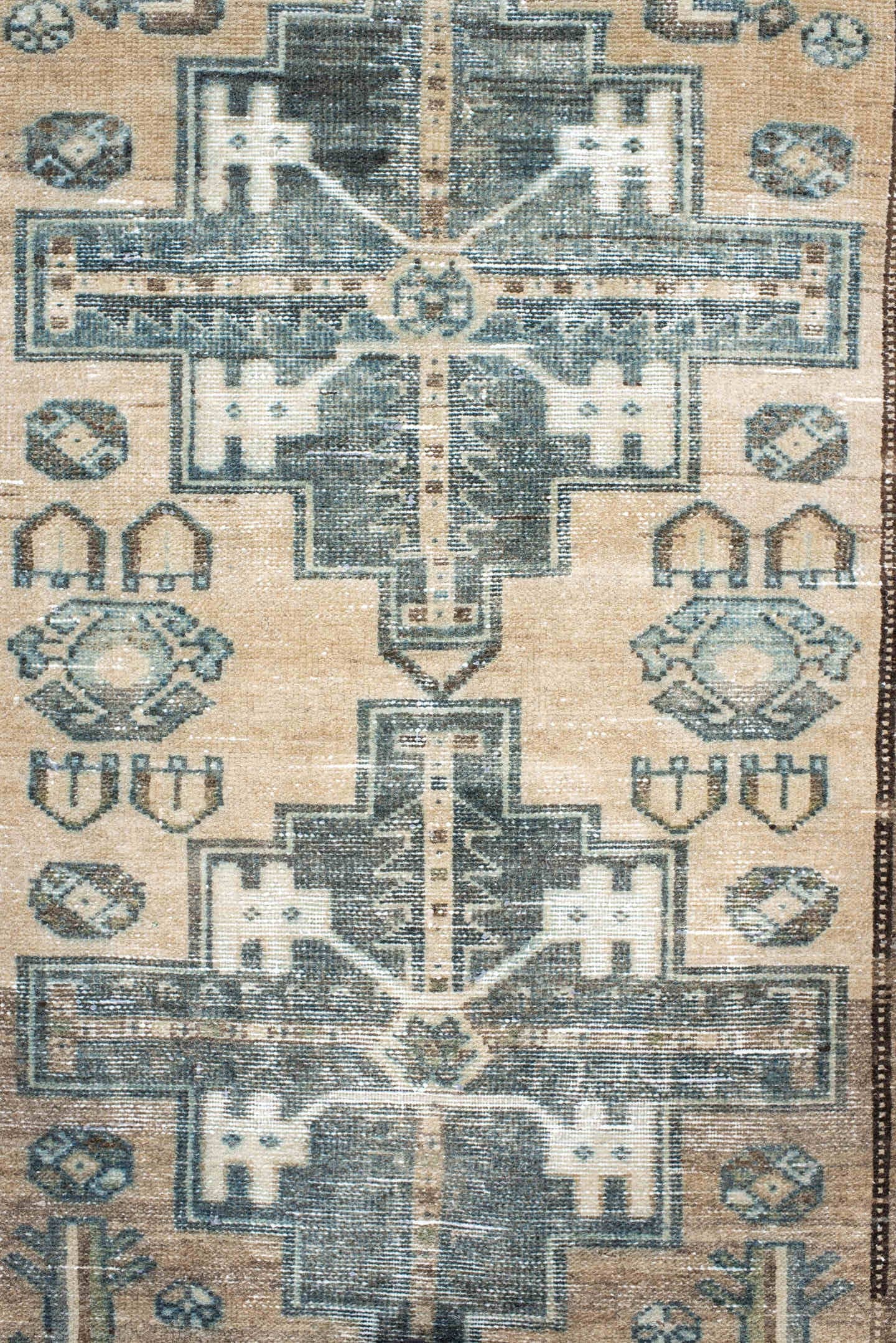3' x 4' one-of-a-kind handmade antique Malayer small size rug. Color palette: ivory, taupe, brown, teal, slate, camel, beige