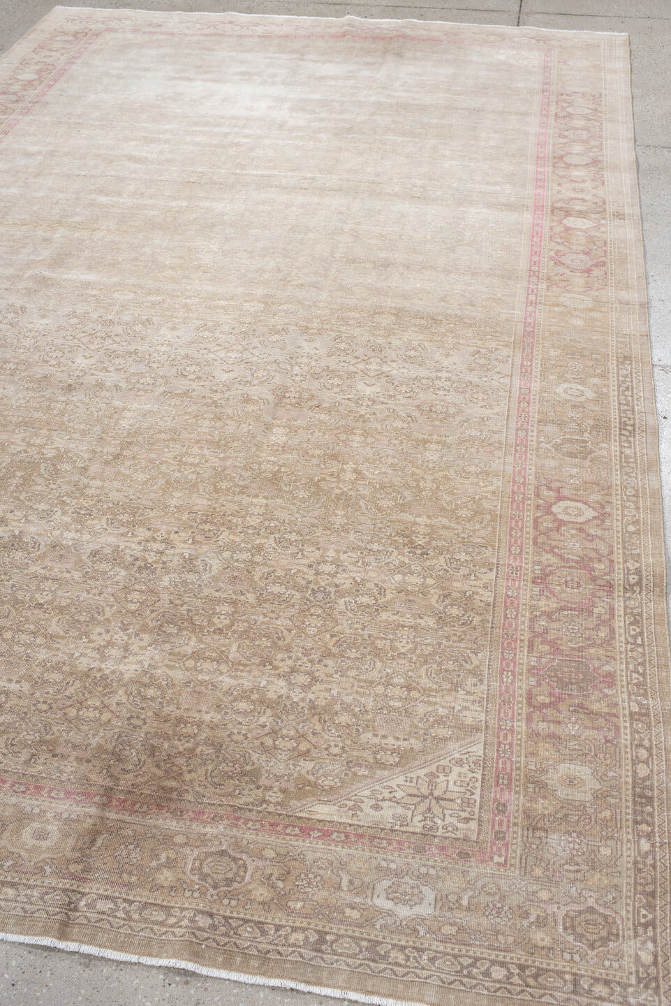 6' x 10' one-of-a-kind handmade antique Sivas large size rug. Color palette: ivory, beige, blush, taupe, rose, sand, pink