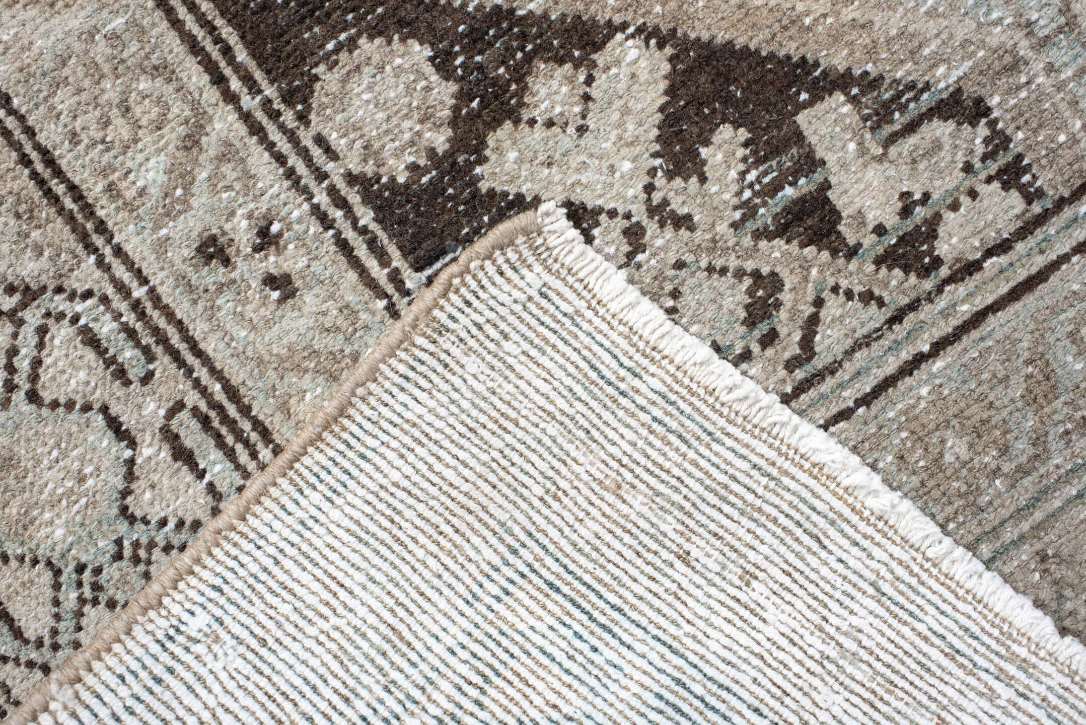 4' x 7' one-of-a-kind handmade vintage Hamadan rug. Color palette: ivory, taupe, light blue, charcoal, beige, gray, black