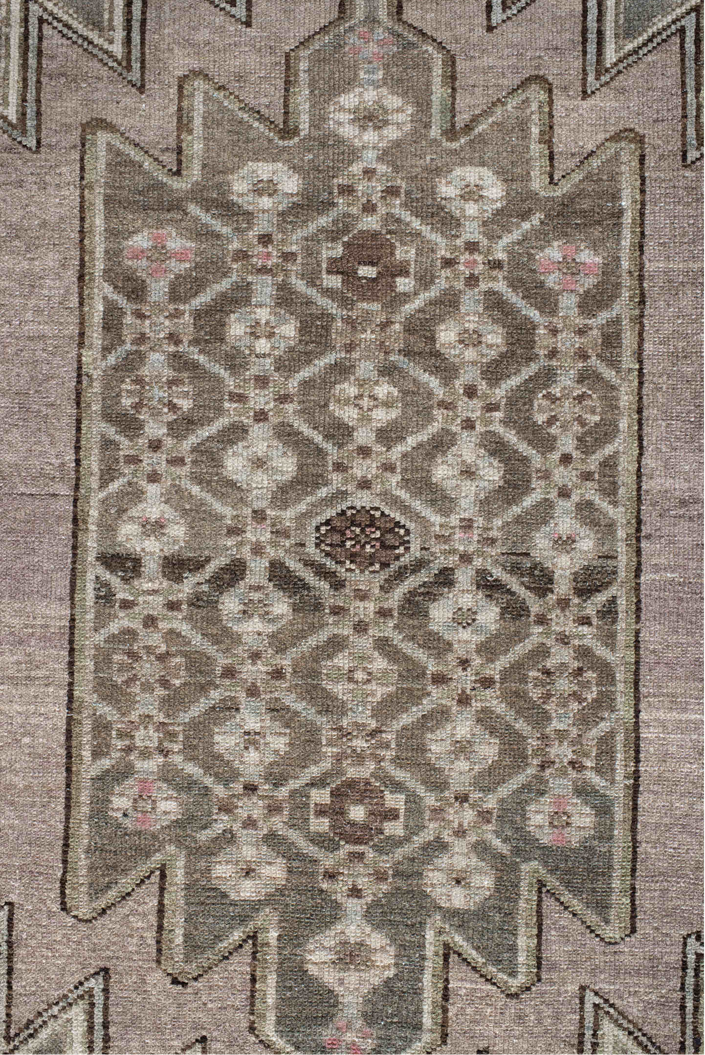 4' x 6' one-of-a-kind handmade vintage Hamadan small size rug. Color palette: taupe, brown, ivory, sage, rose, charcoal