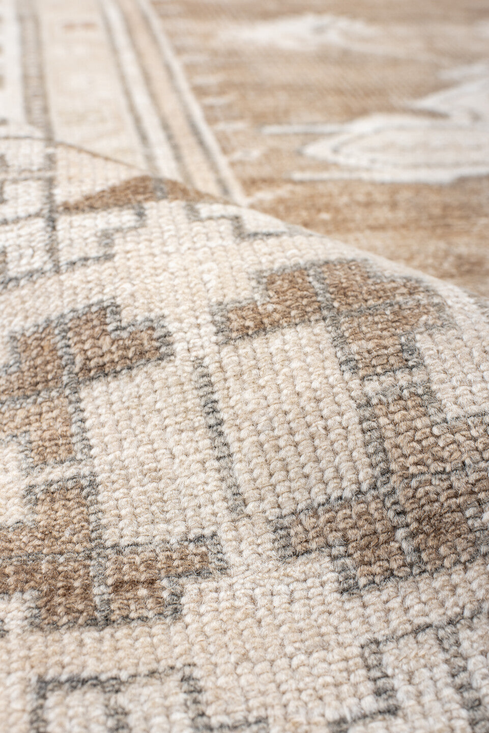 3' x 6' one-of-a-kind handmade antique Anatolian small size rug. Color palette: ivory, camel, taupe, beige, brown, gray